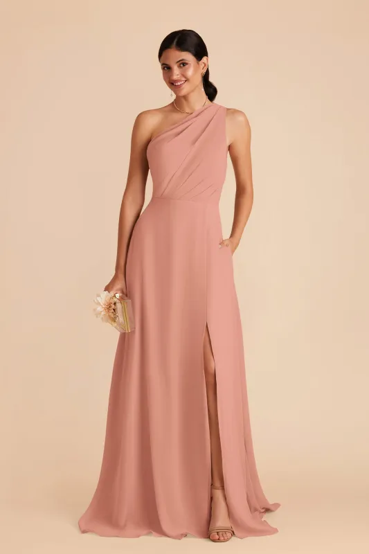 Kira Chiffon Dress With Slit - Dusty Rose sold by Birdy Grey