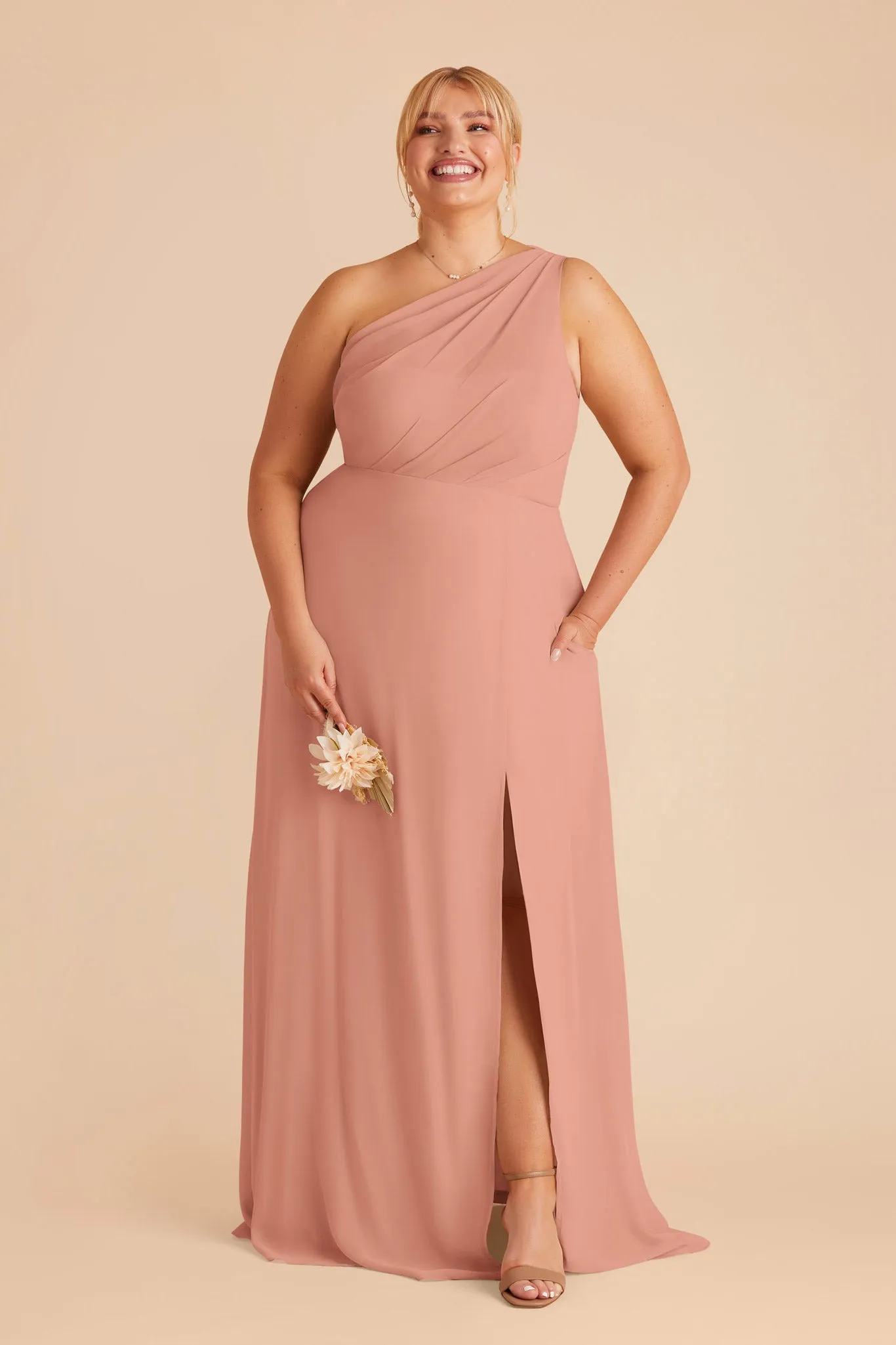Kira Chiffon Dress With Slit - Dusty Rose sold by Birdy Grey product image thumbnail 5
