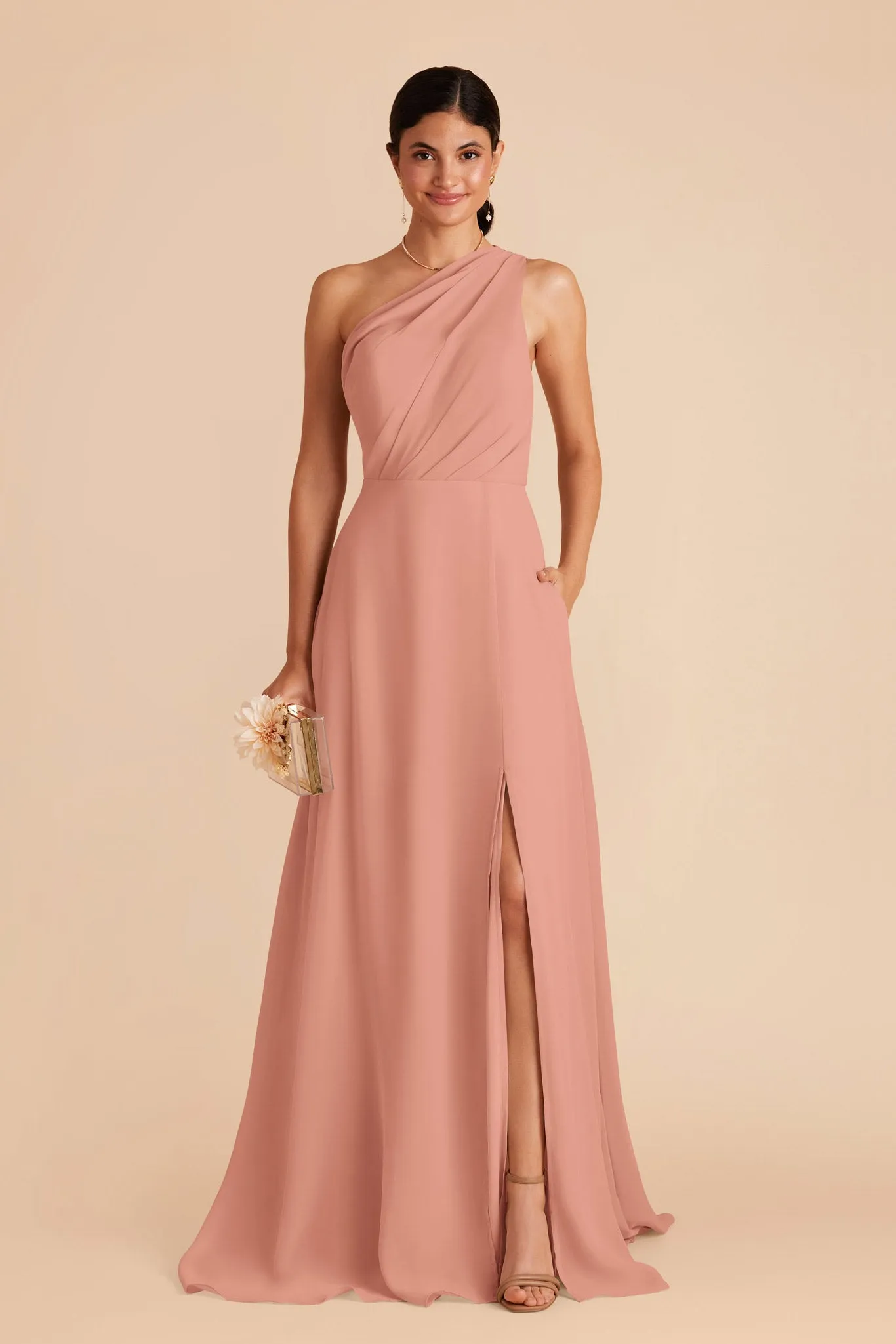 Kira Chiffon Dress With Slit - Dusty Rose sold by Birdy Grey product image thumbnail 3