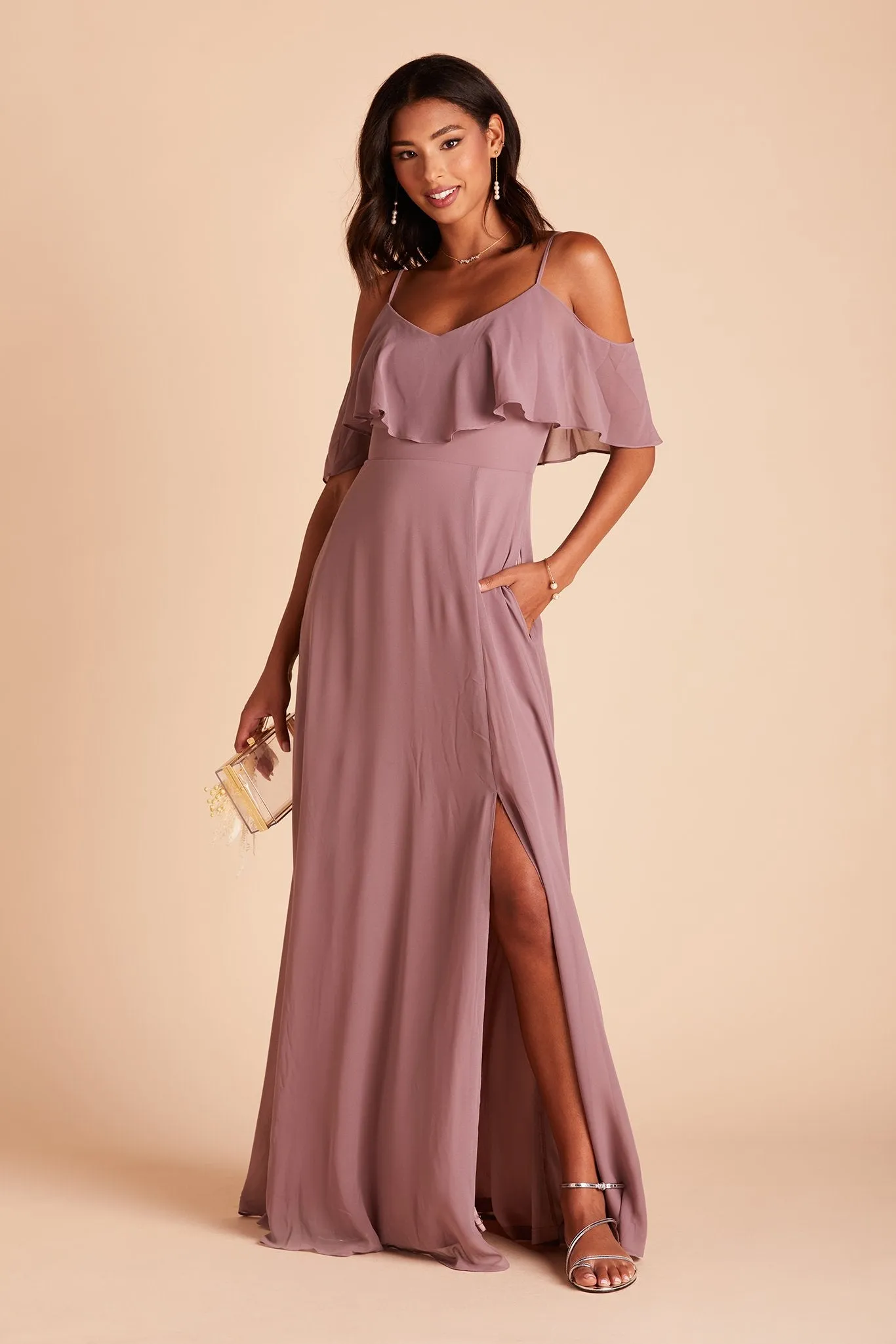 Jane Chiffon Dress With Slit - Dark Mauve sold by Birdy Grey product image thumbnail 5