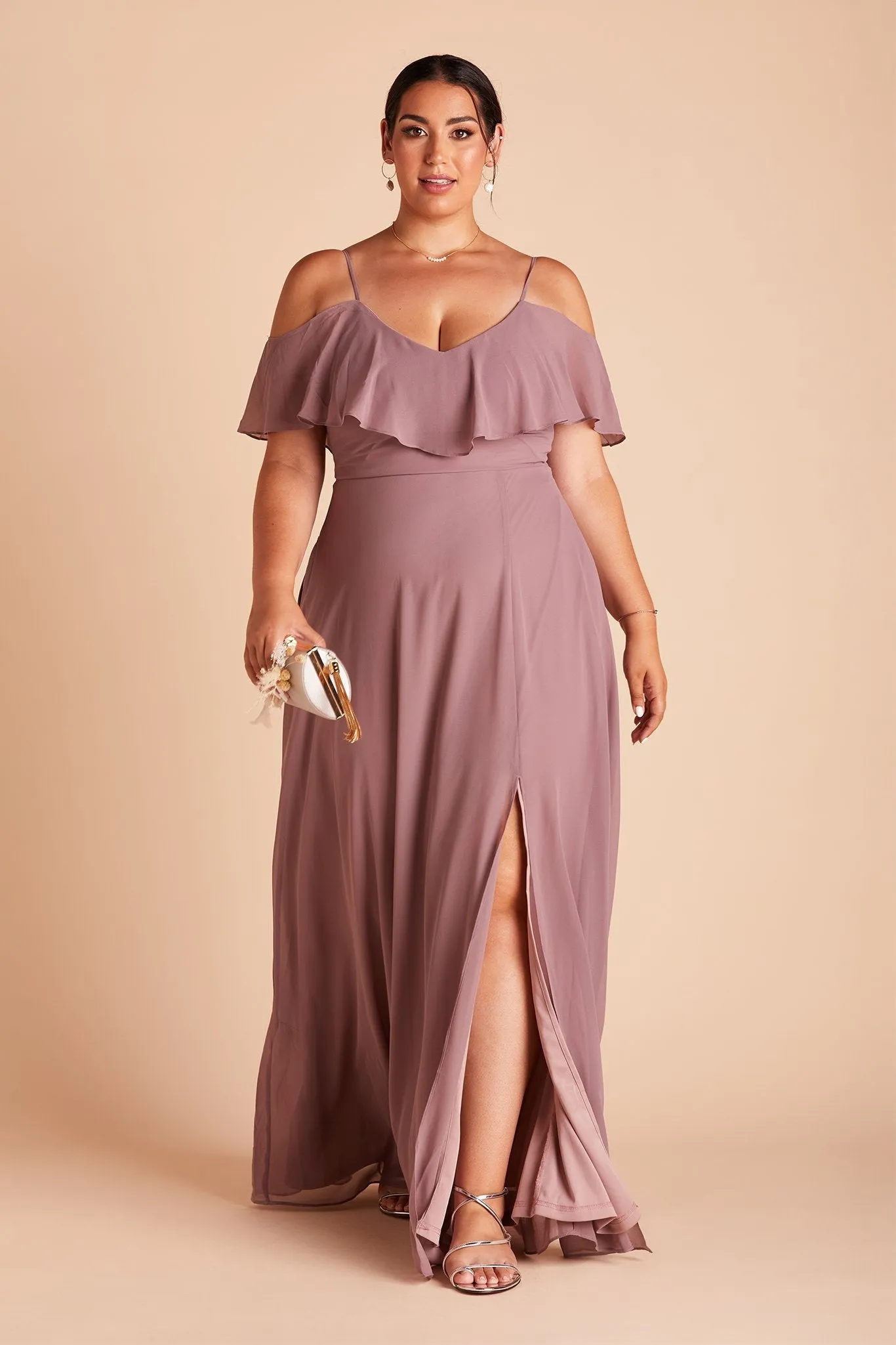 Jane Chiffon Dress With Slit - Dark Mauve sold by Birdy Grey product image thumbnail 3