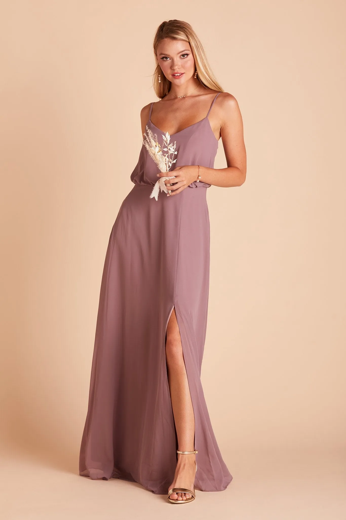 Gwennie Chiffon Dress With Slit - Dark Mauve sold by Birdy Grey product image thumbnail 4