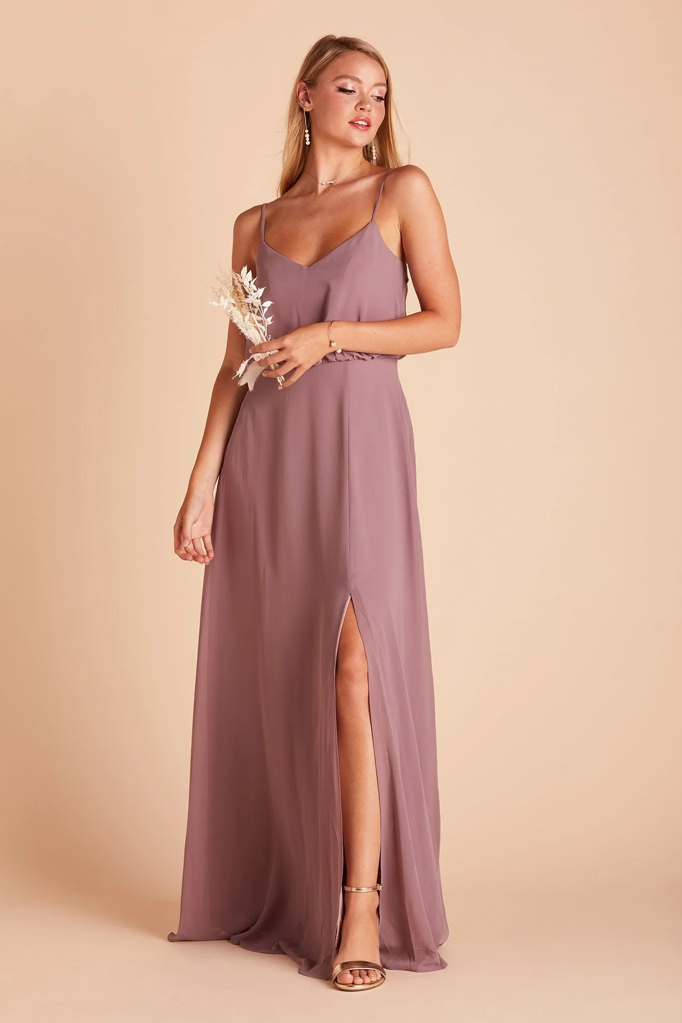 Gwennie Chiffon Dress With Slit - Dark Mauve sold by Birdy Grey product image thumbnail 5