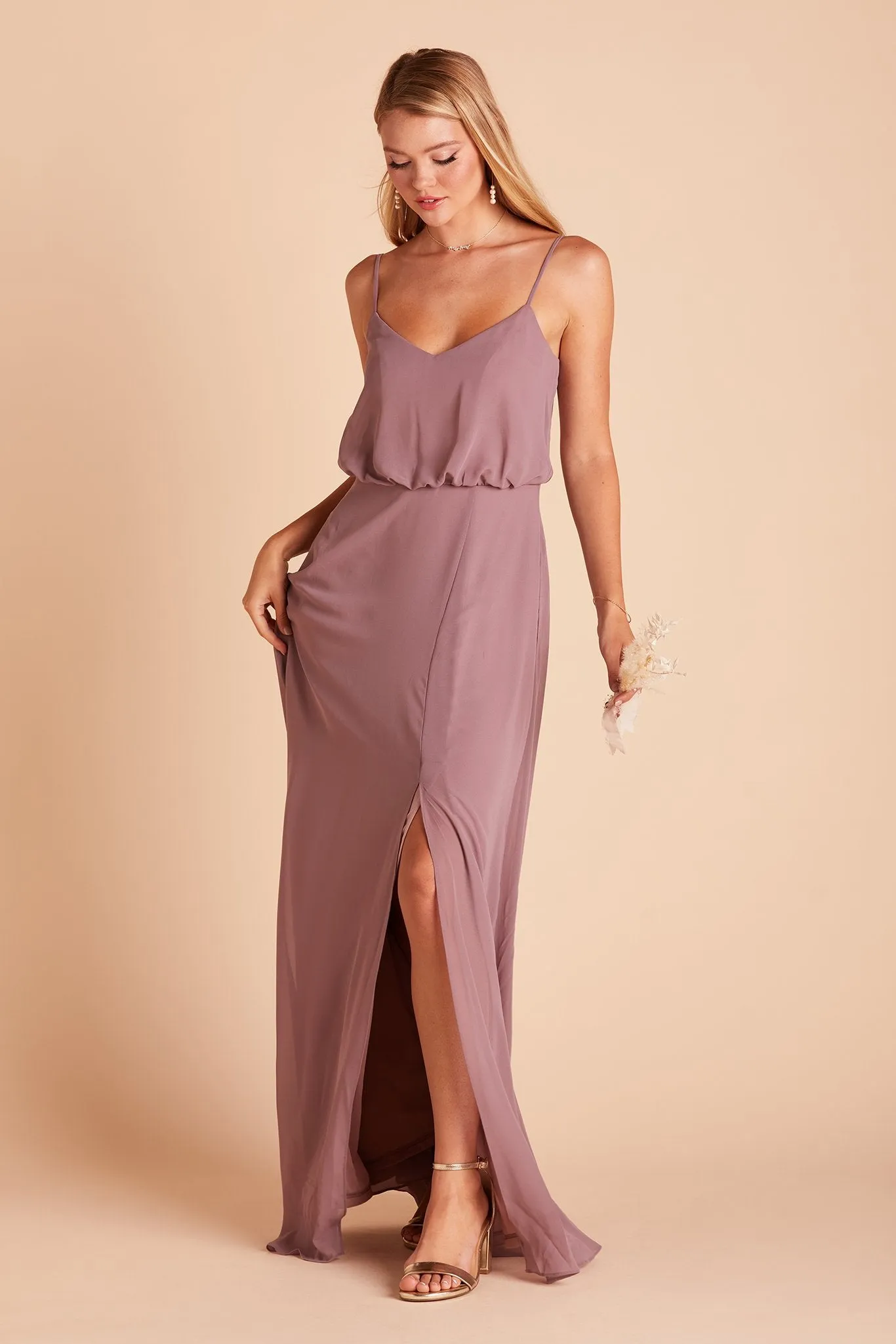 Gwennie Chiffon Dress With Slit - Dark Mauve sold by Birdy Grey product image thumbnail 3