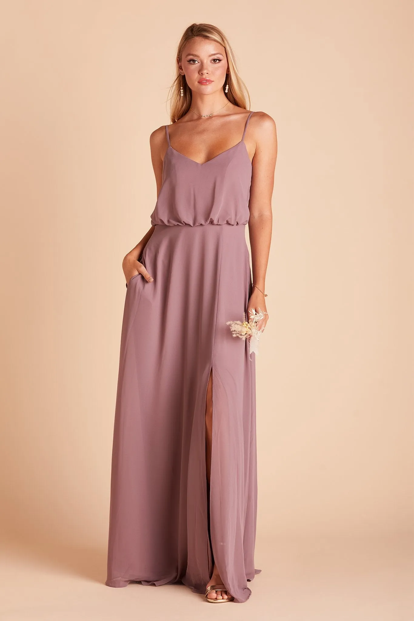 Gwennie Chiffon Dress With Slit - Dark Mauve sold by Birdy Grey
