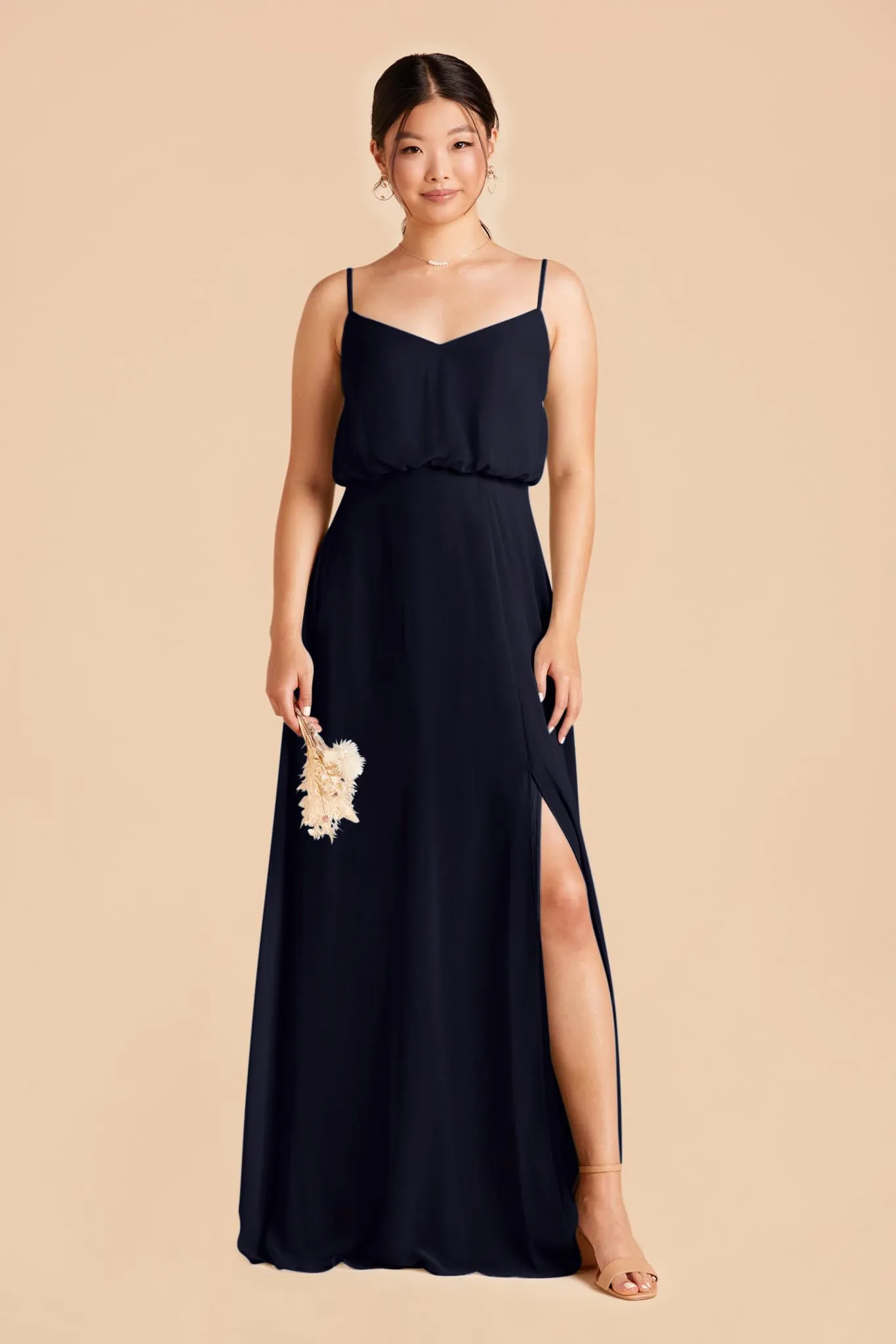 Gwennie Chiffon Dress With Slit - Navy sold by Birdy Grey