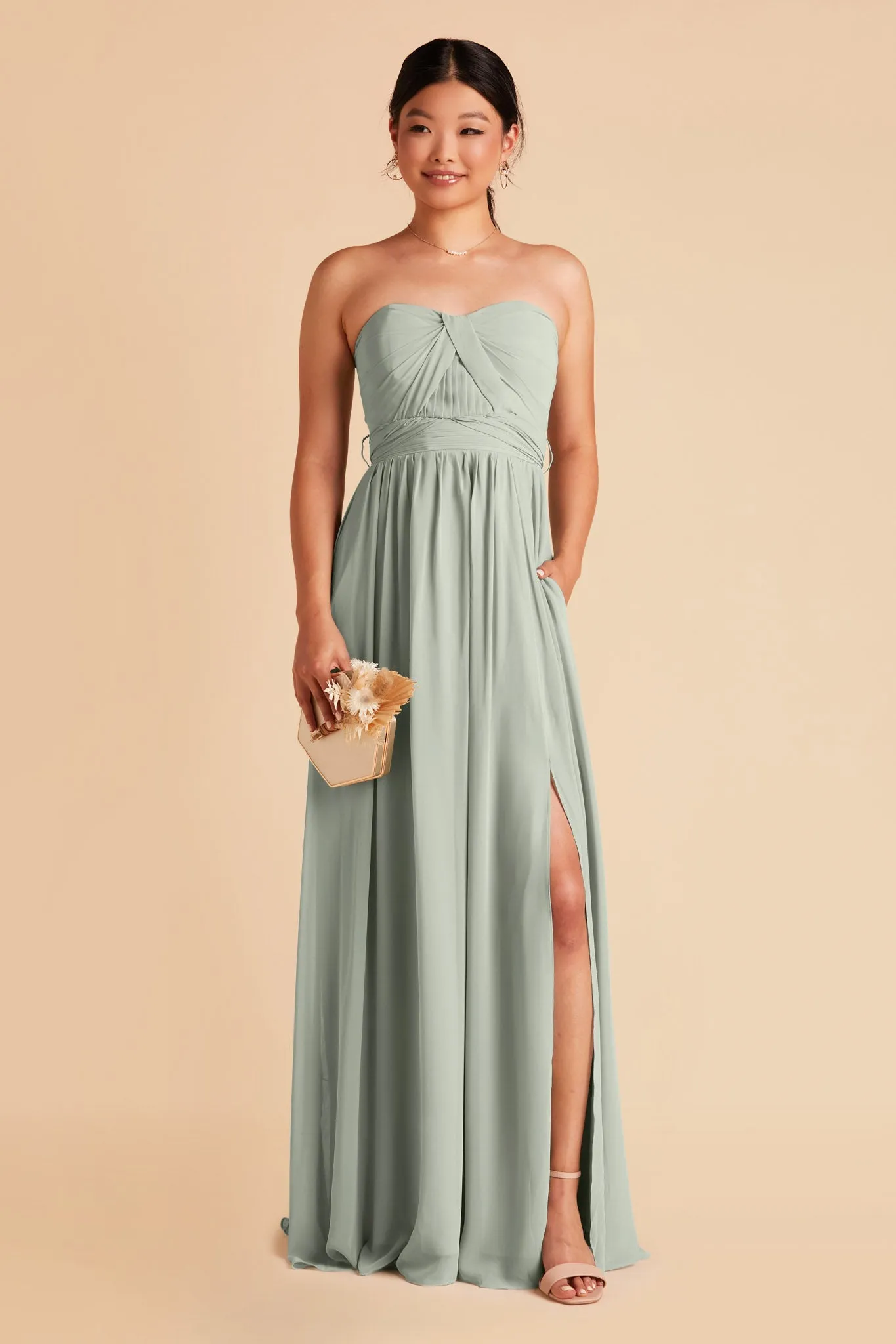 Grace Chiffon Dress With Slit - Sage sold by Birdy Grey
