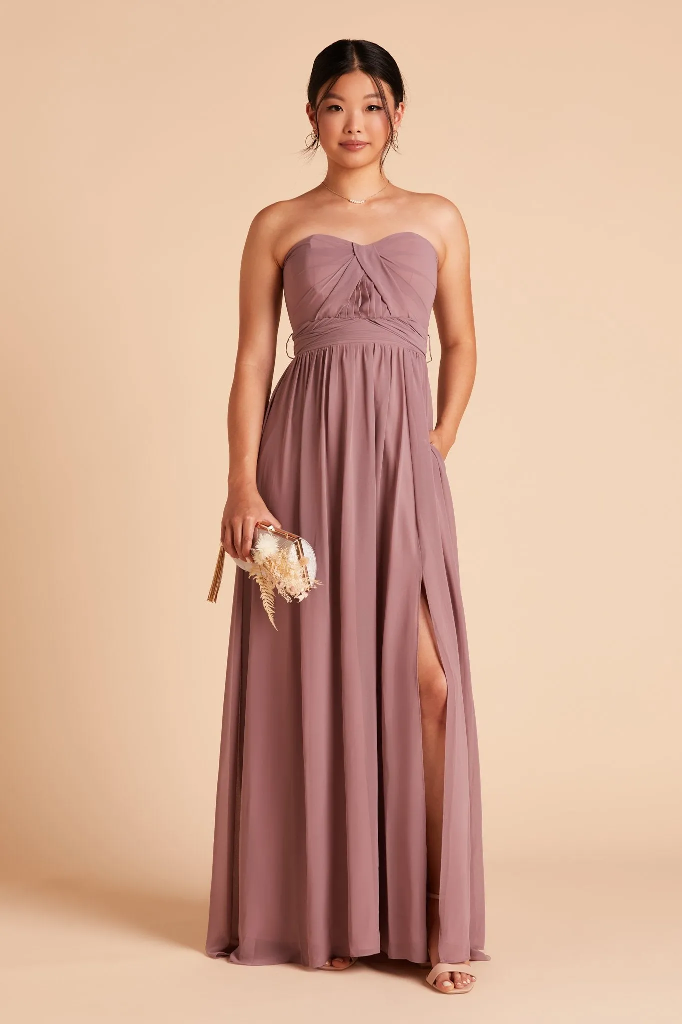 Grace Chiffon Dress With Slit - Dark Mauve sold by Birdy Grey product image thumbnail 5