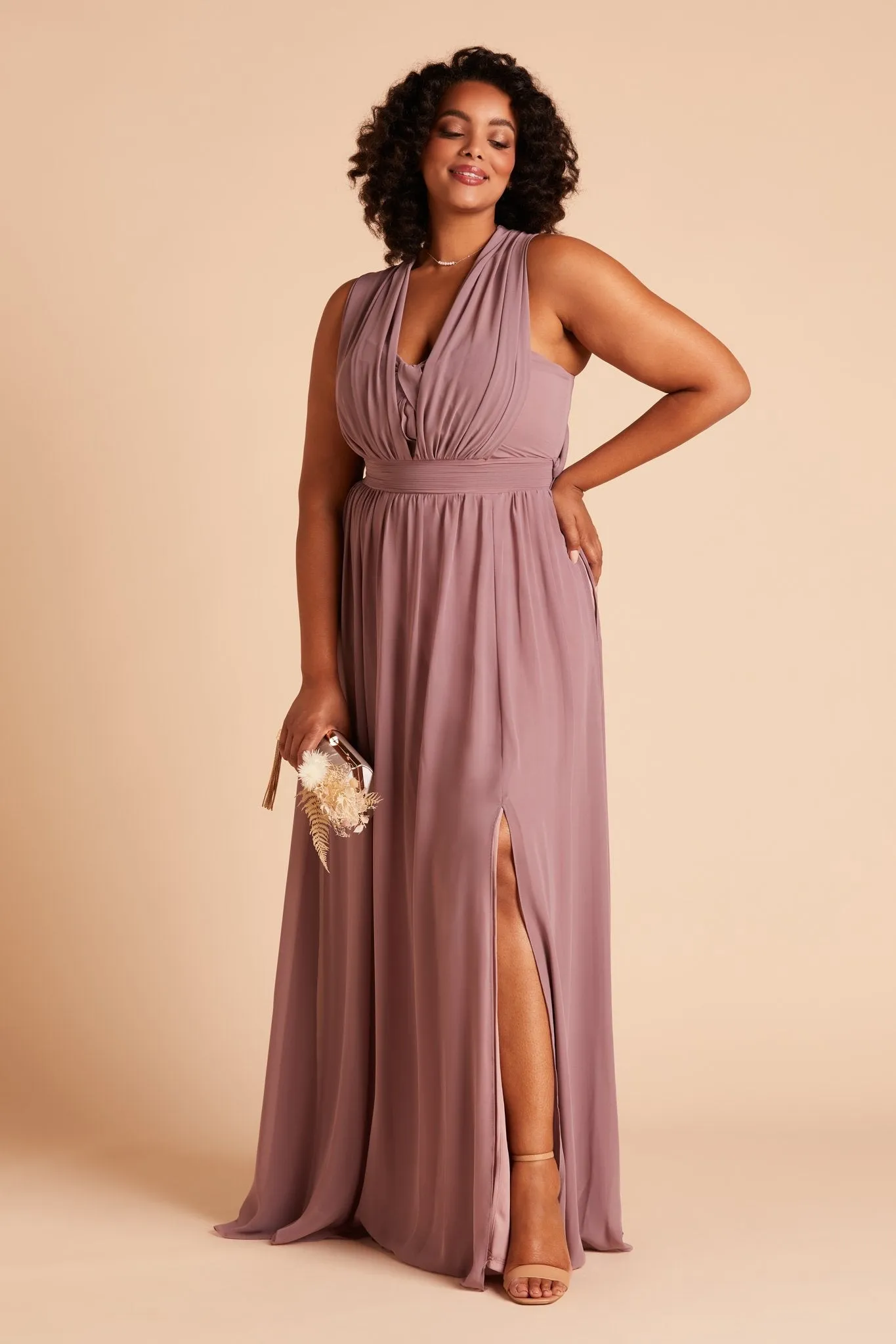 Grace Chiffon Dress With Slit - Dark Mauve sold by Birdy Grey product image thumbnail 2