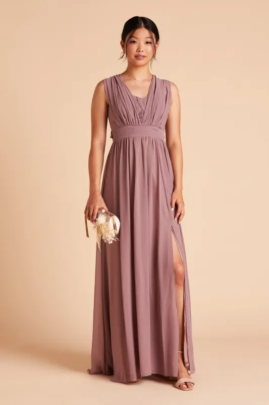 Grace Chiffon Dress With Slit - Dark Mauve sold by Birdy Grey