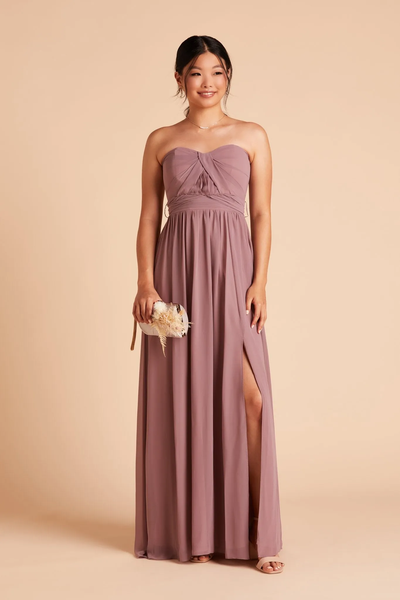 Grace Chiffon Dress With Slit - Dark Mauve sold by Birdy Grey product image thumbnail 3