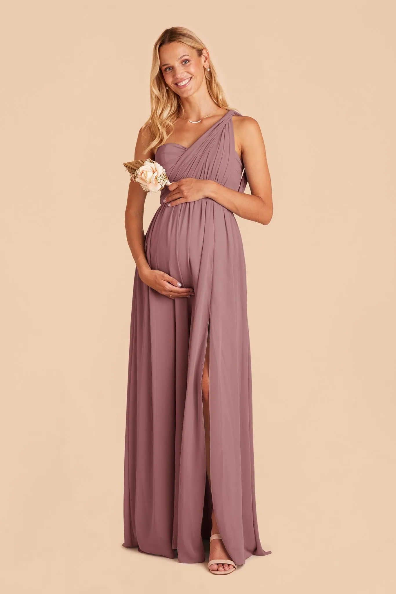 Grace Chiffon Dress With Slit - Dark Mauve sold by Birdy Grey product image thumbnail 4
