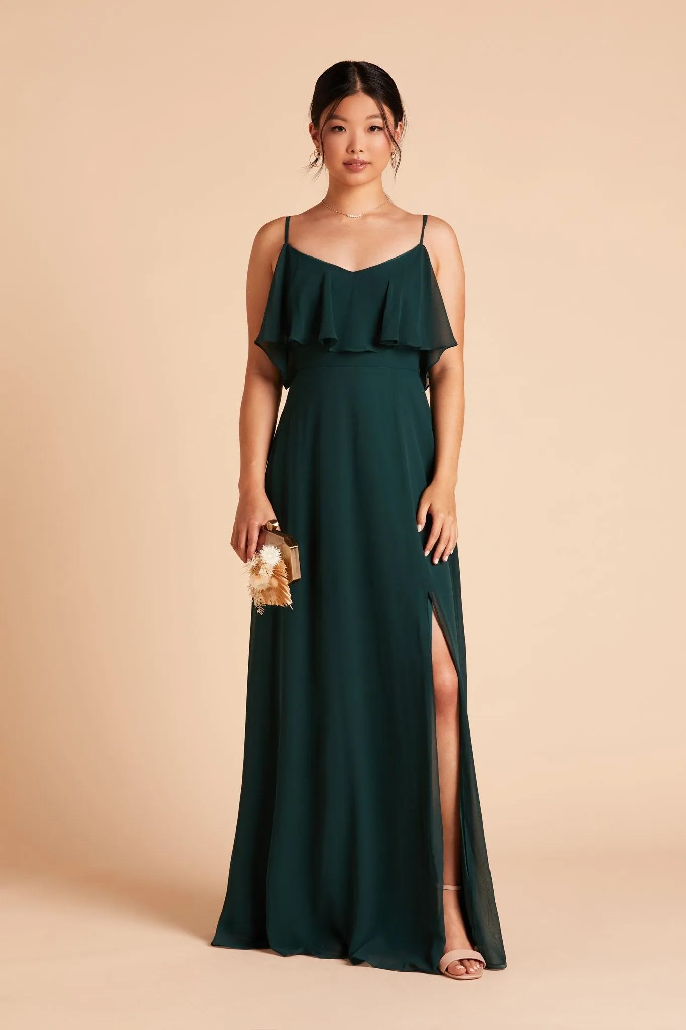 Jane Chiffon Dress With Slit - Emerald sold by Birdy Grey product image thumbnail 4