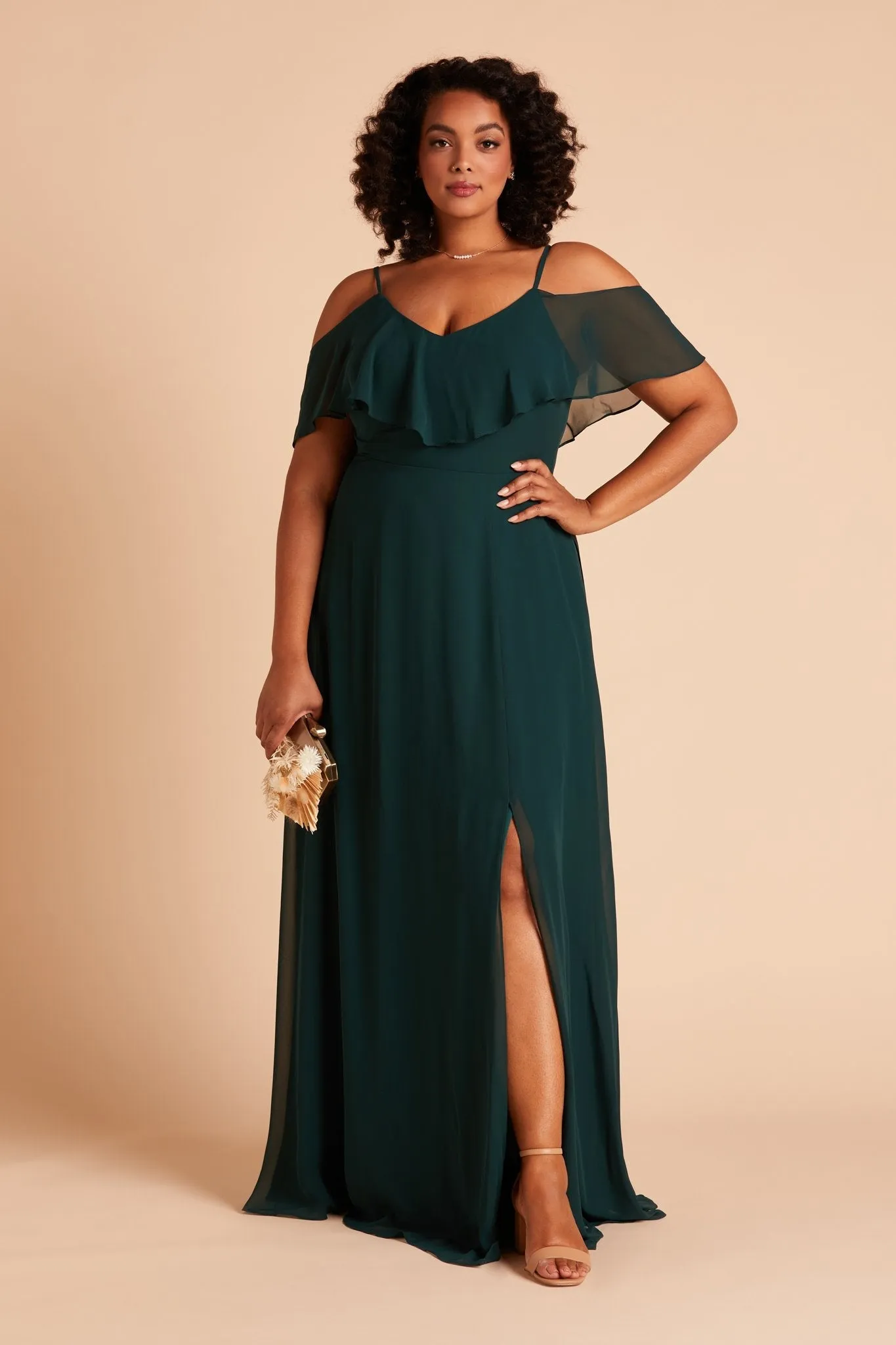 Jane Chiffon Dress With Slit - Emerald sold by Birdy Grey product image thumbnail 2