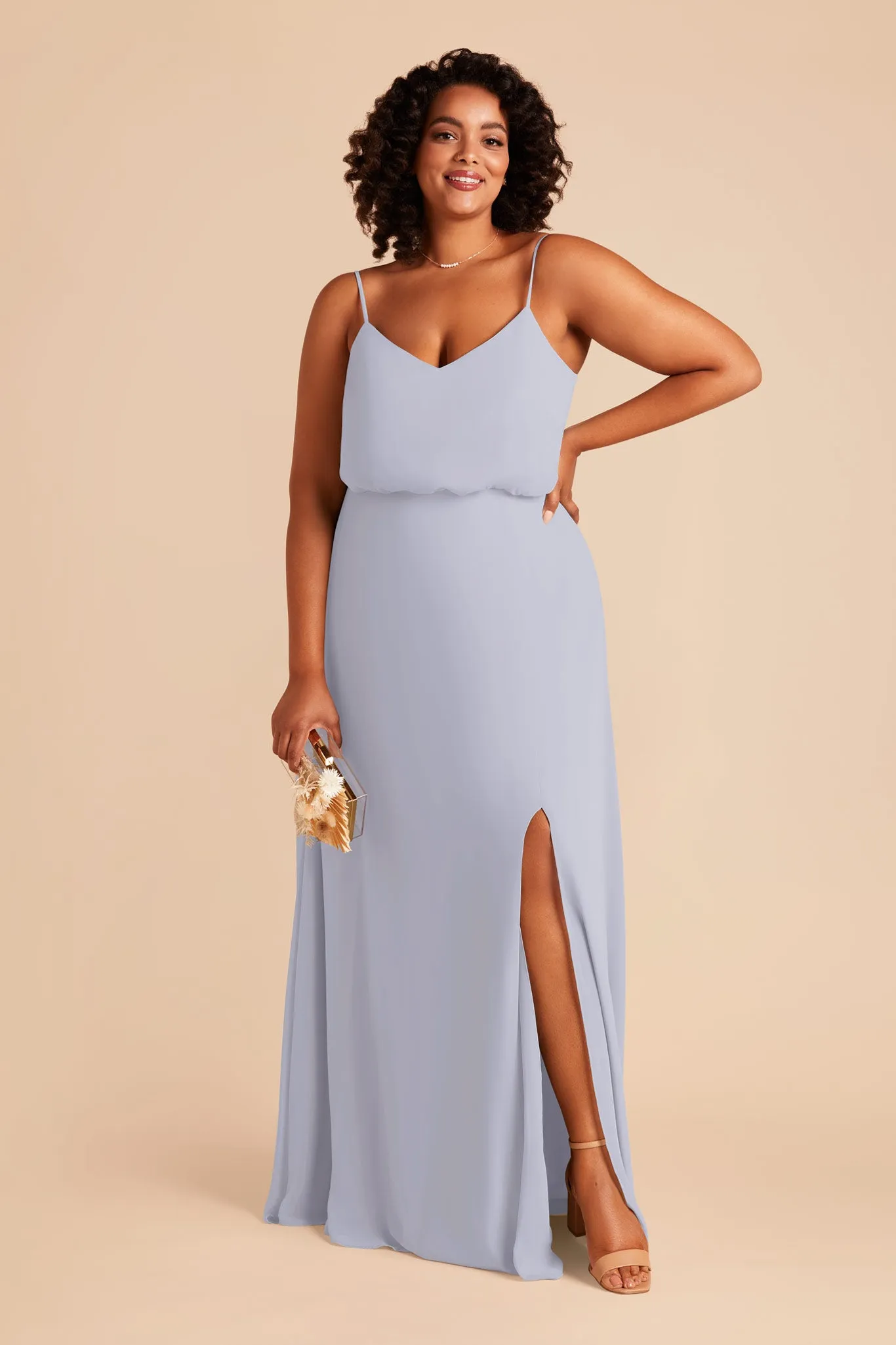 Gwennie Chiffon Dress With Slit - Dusty Blue sold by Birdy Grey product image thumbnail 2