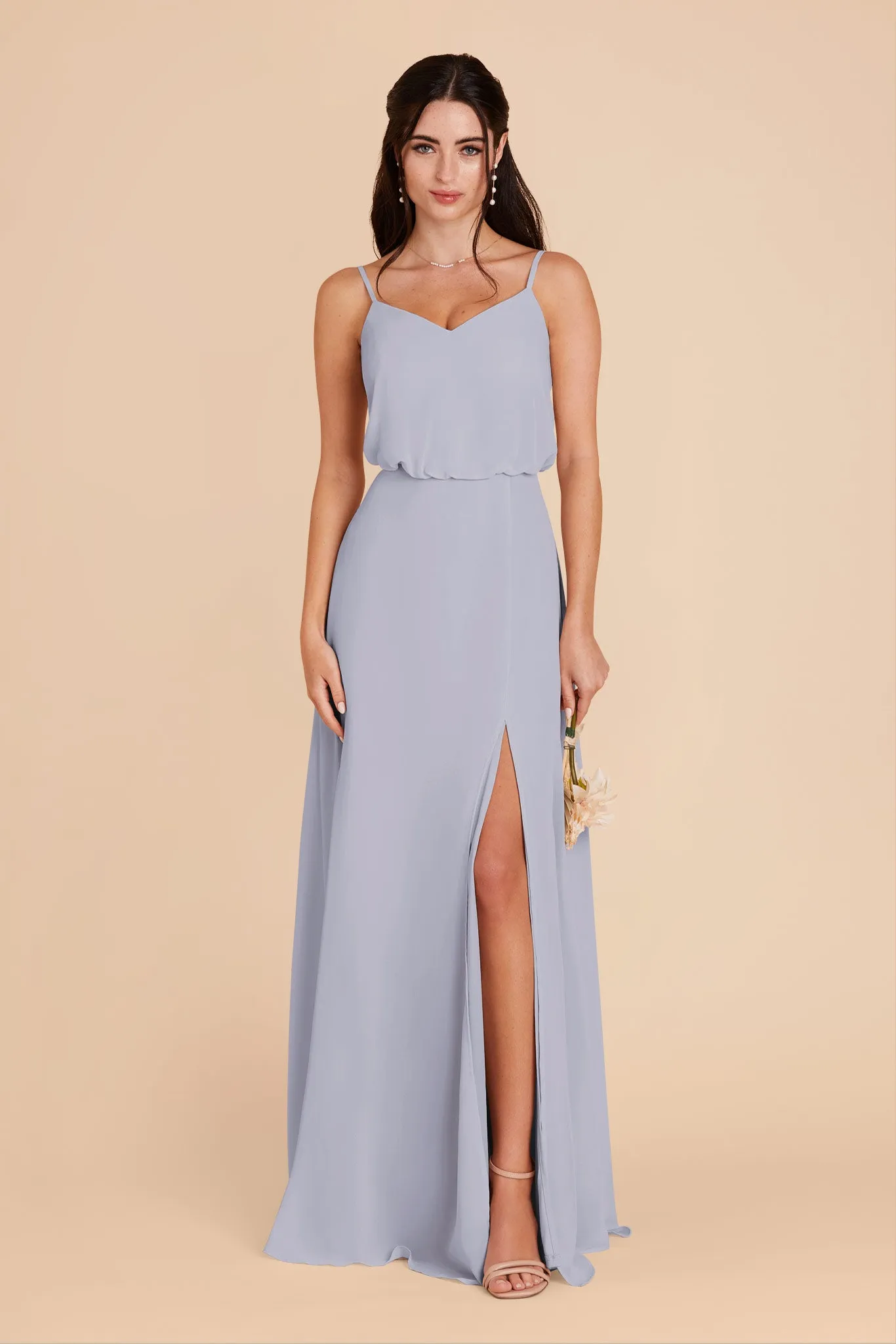Gwennie Chiffon Dress With Slit - Dusty Blue sold by Birdy Grey