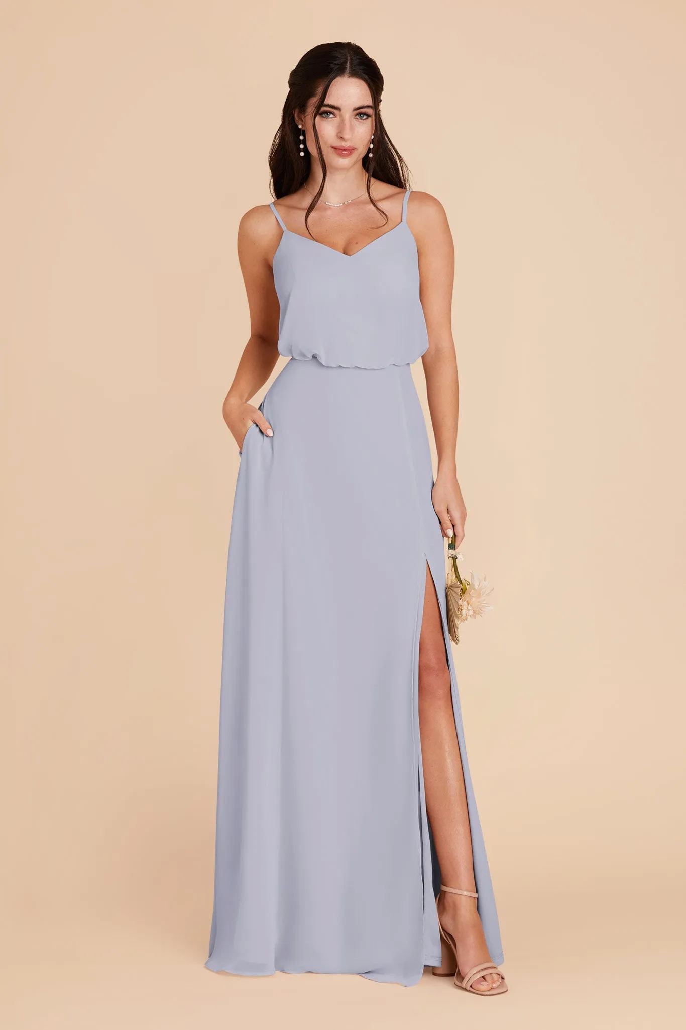 Gwennie Chiffon Dress With Slit - Dusty Blue sold by Birdy Grey product image thumbnail 3