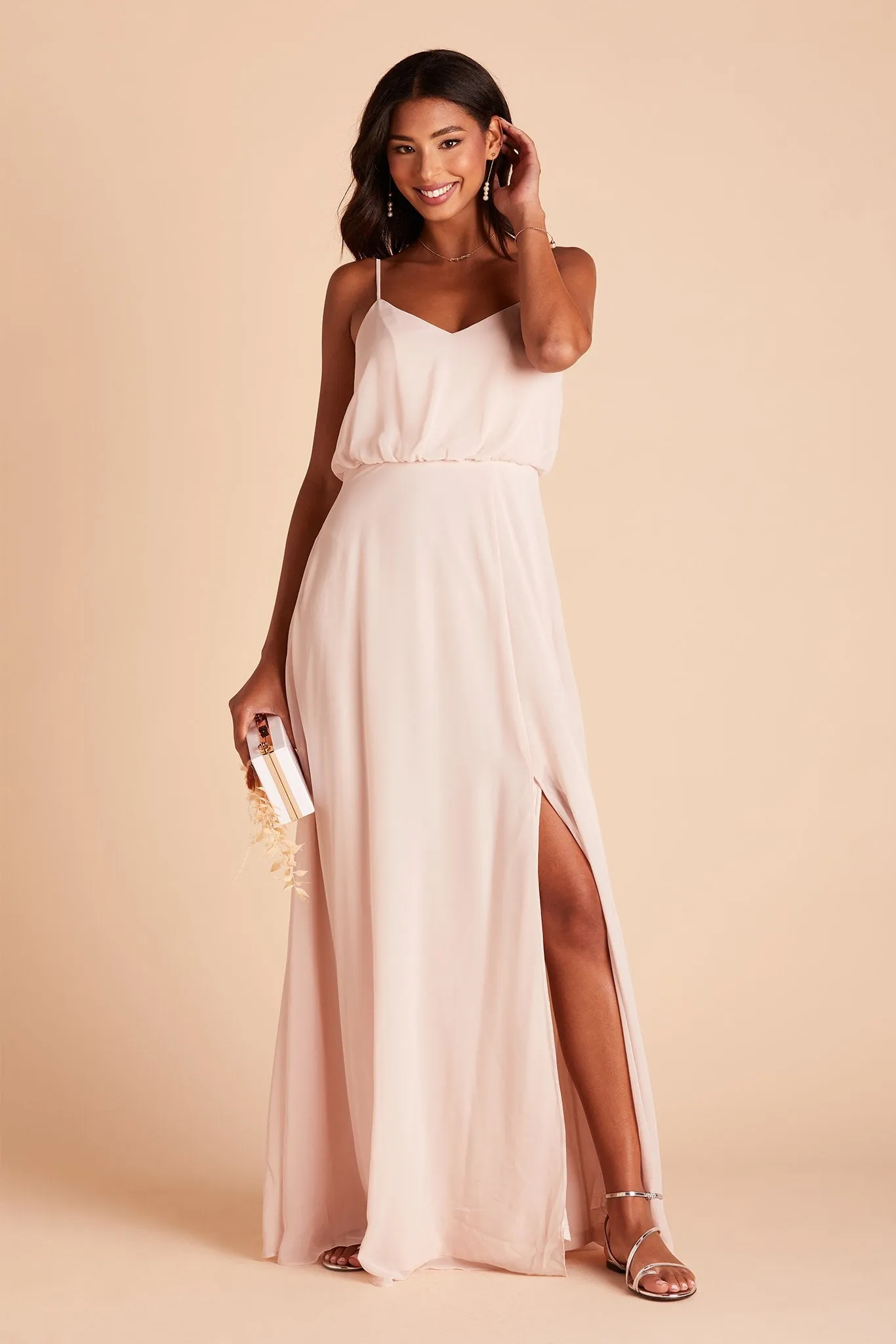 Gwennie Chiffon Dress With Slit - Pale Blush sold by Birdy Grey product image thumbnail 4