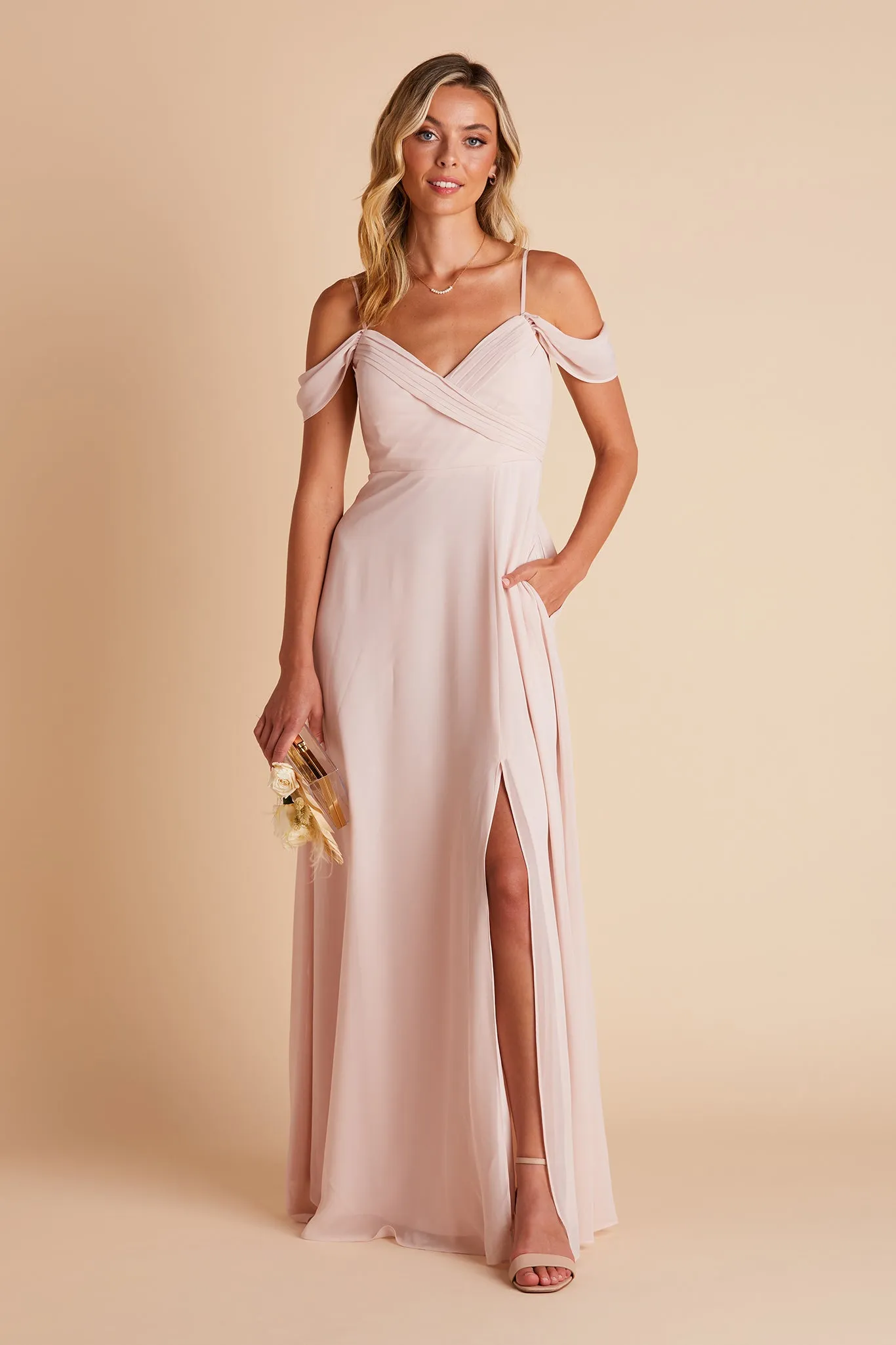 Spence Chiffon Dress With Slit - Pale Blush sold by Birdy Grey product image thumbnail 4