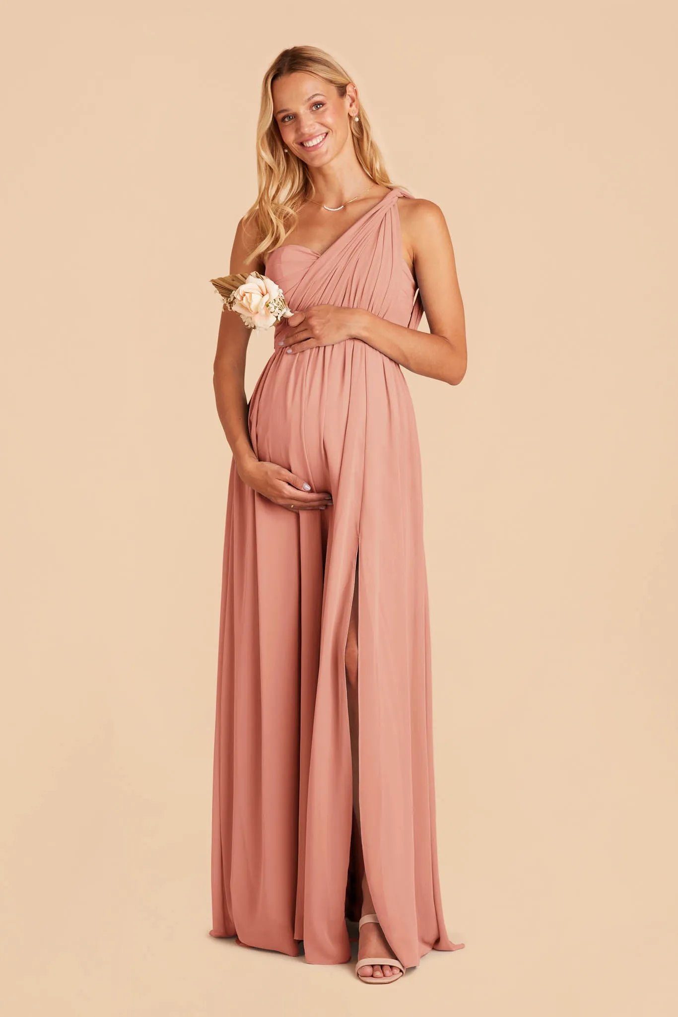 Grace Chiffon Dress With Slit - Dusty Rose sold by Birdy Grey product image thumbnail 4