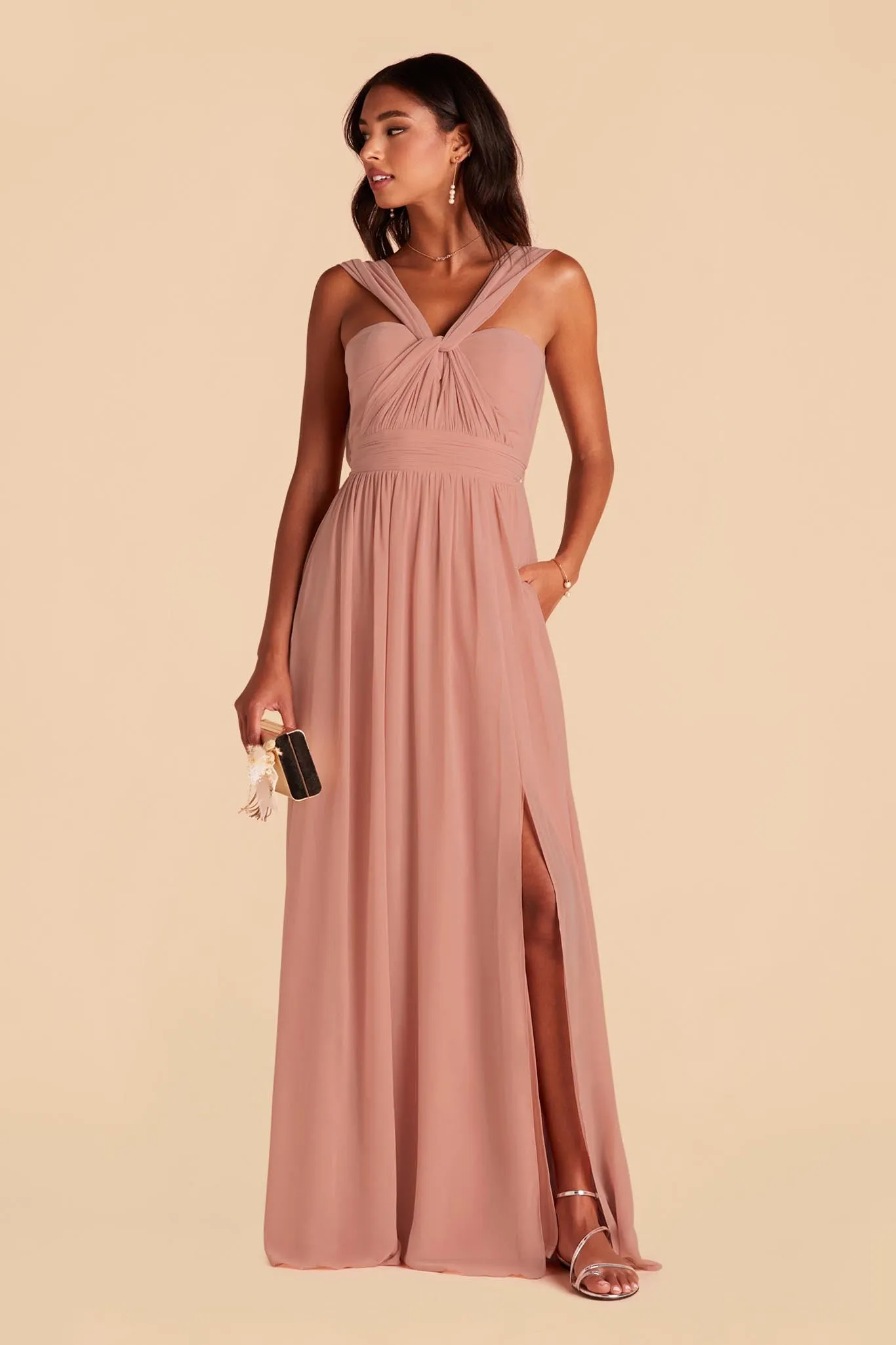 Grace Chiffon Dress With Slit - Dusty Rose sold by Birdy Grey