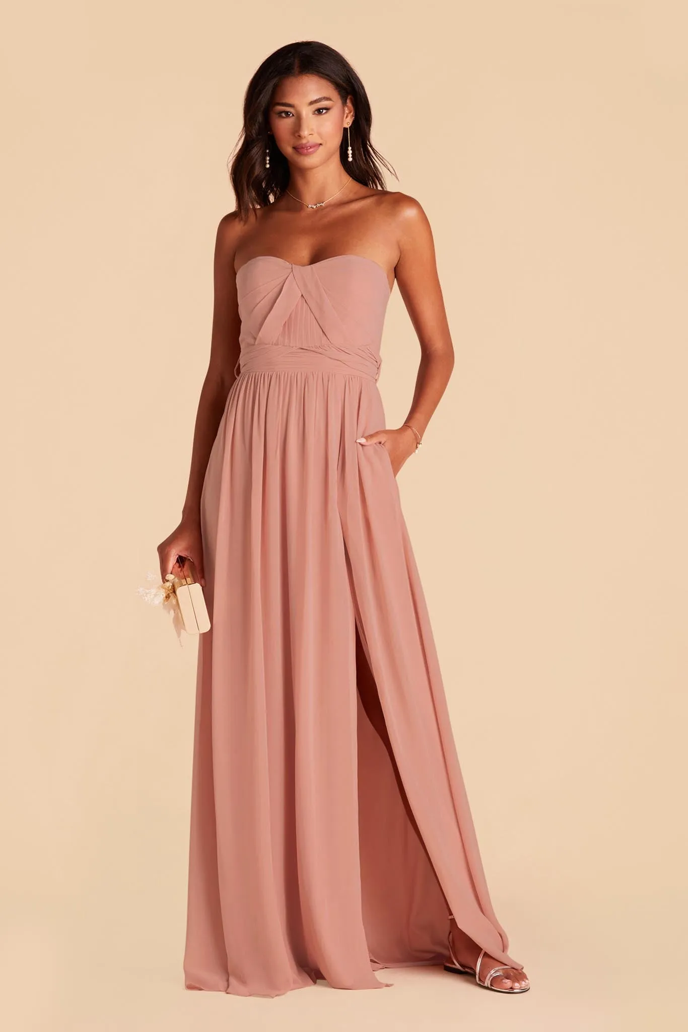 Grace Chiffon Dress With Slit - Dusty Rose sold by Birdy Grey product image thumbnail 2