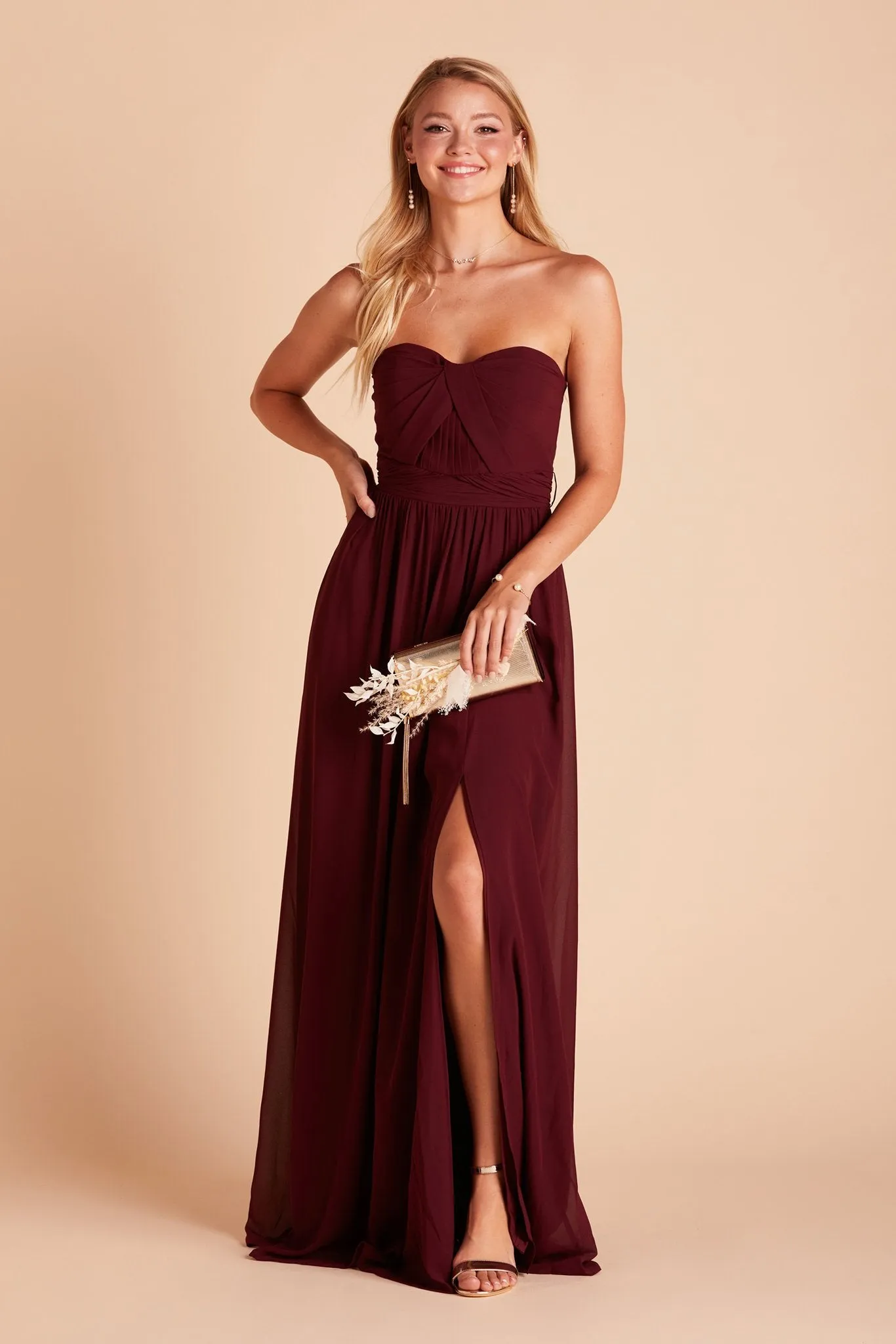 Grace Chiffon Dress With Slit - Cabernet sold by Birdy Grey product image thumbnail 4