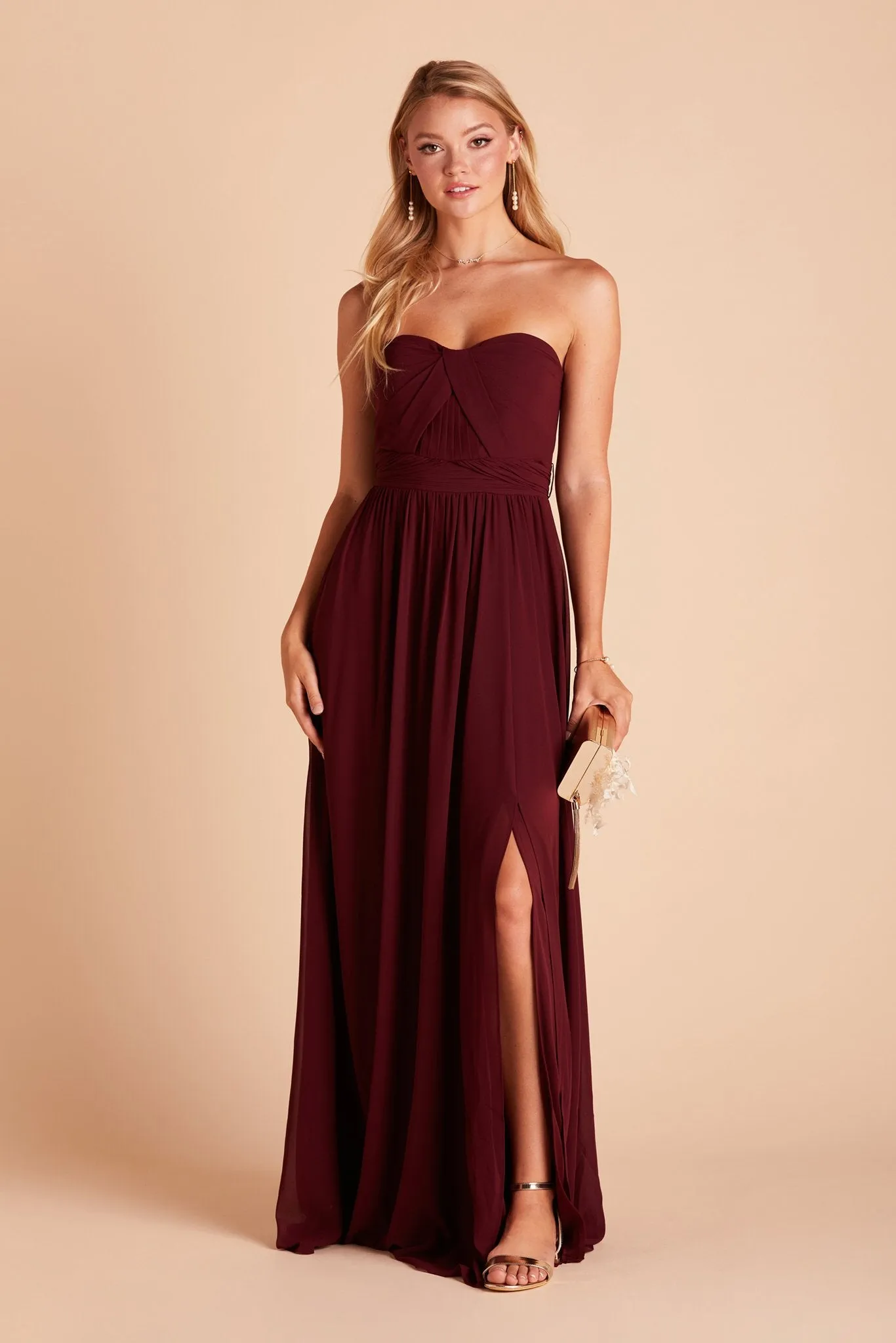Grace Chiffon Dress With Slit - Cabernet sold by Birdy Grey