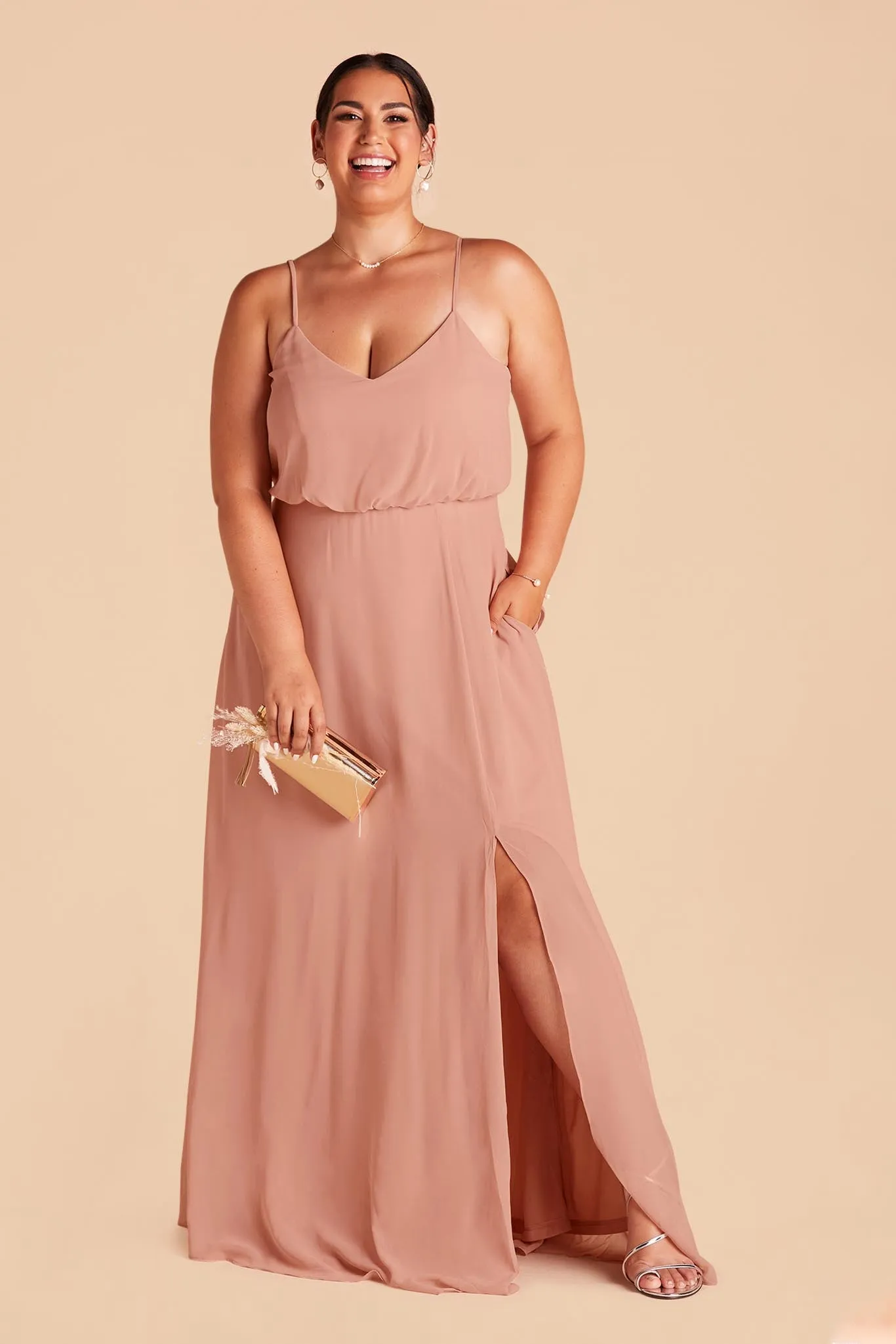 Gwennie Chiffon Dress With Slit - Dusty Rose sold by Birdy Grey product image thumbnail 2