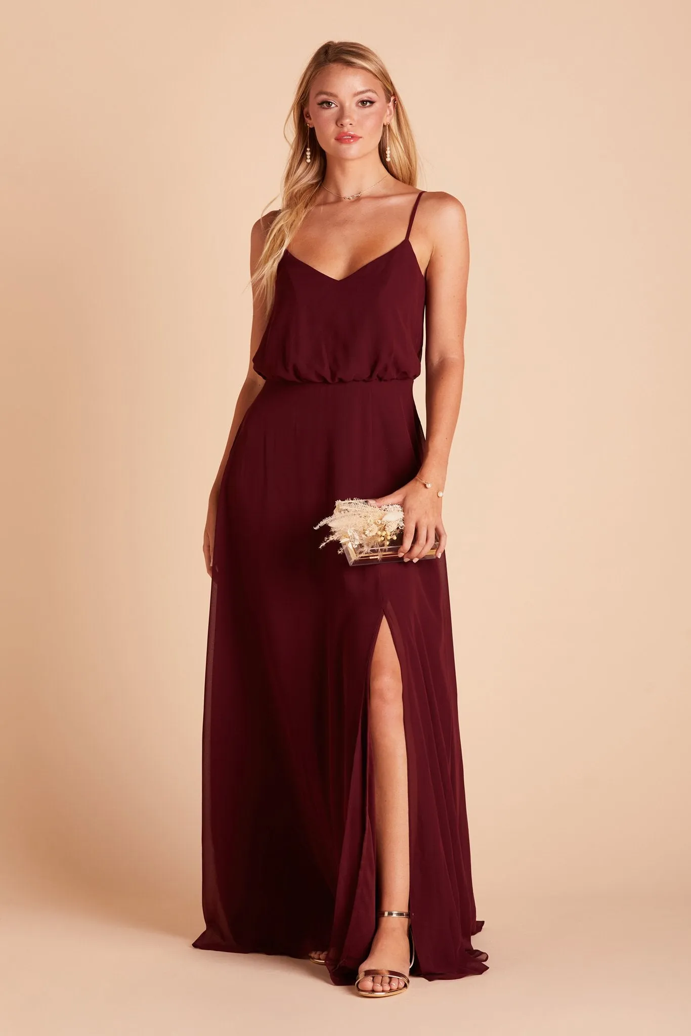 Gwennie Chiffon Dress With Slit - Cabernet sold by Birdy Grey