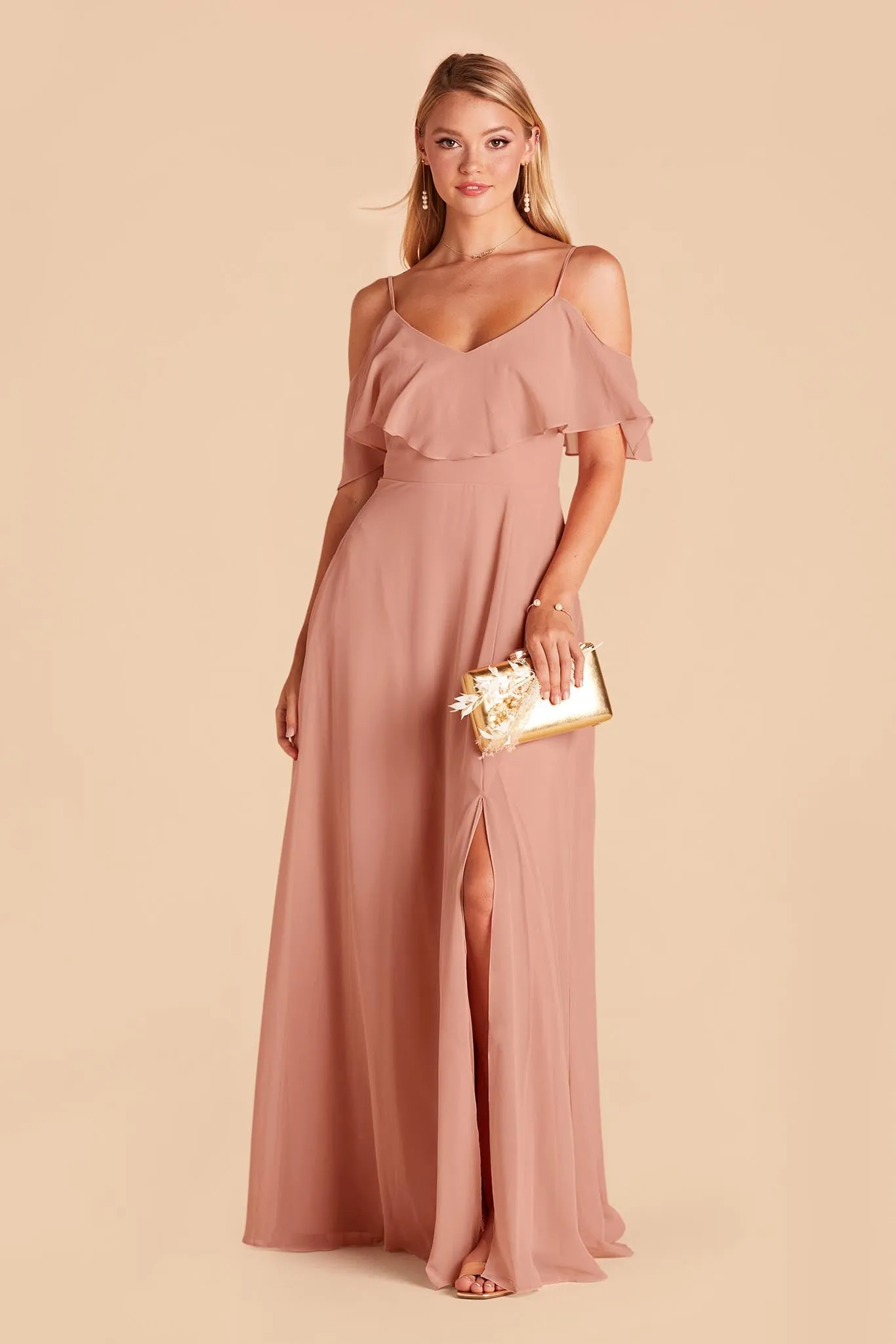 Jane Chiffon Dress With Slit - Dusty Rose sold by Birdy Grey product image thumbnail 2