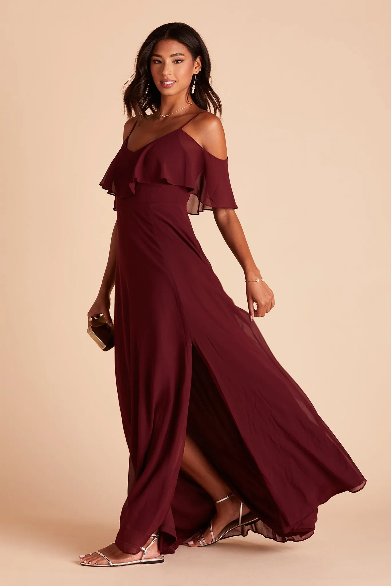 Jane Chiffon Dress With Slit - Cabernet sold by Birdy Grey product image thumbnail 4
