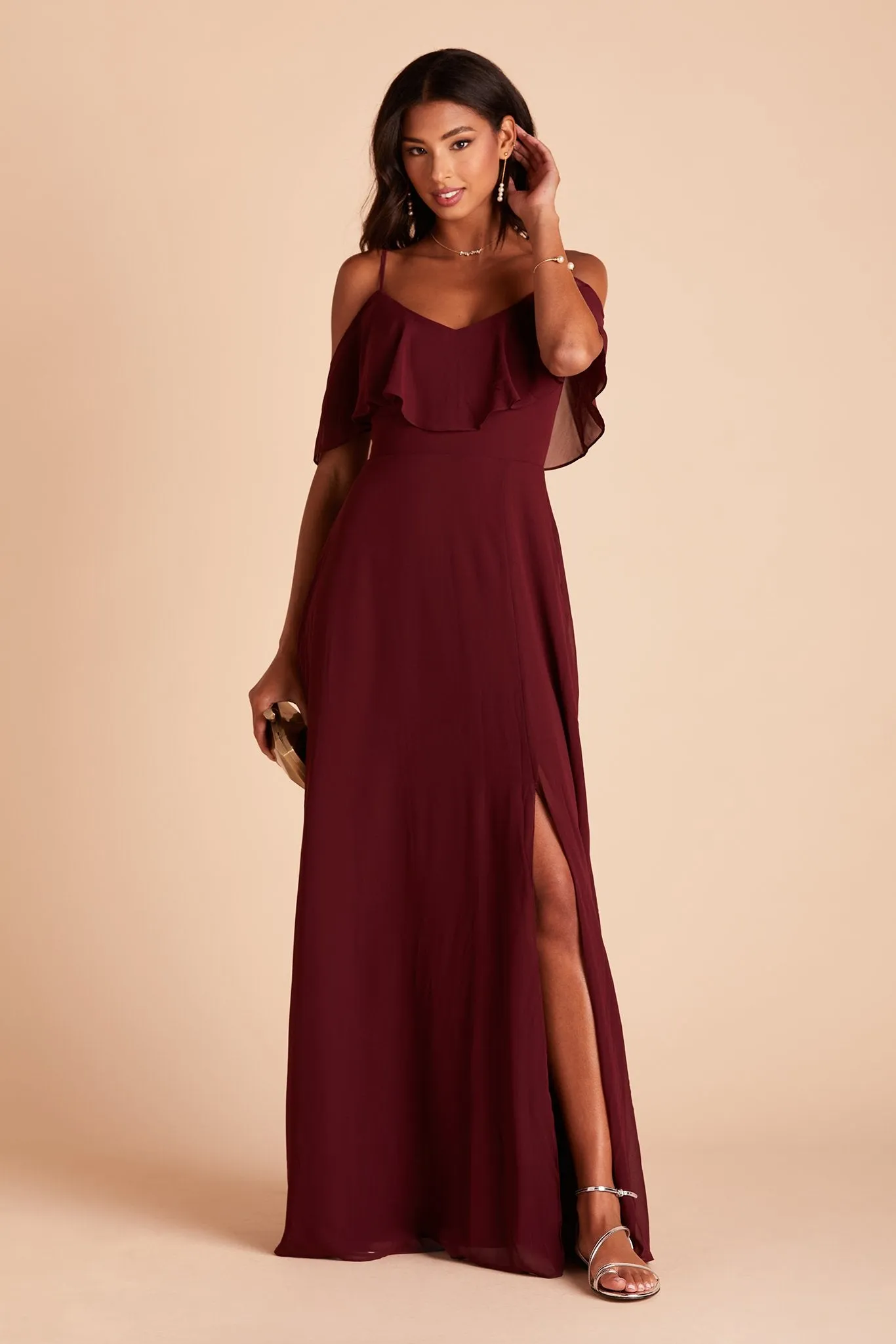 Jane Chiffon Dress With Slit - Cabernet sold by Birdy Grey product image thumbnail 5