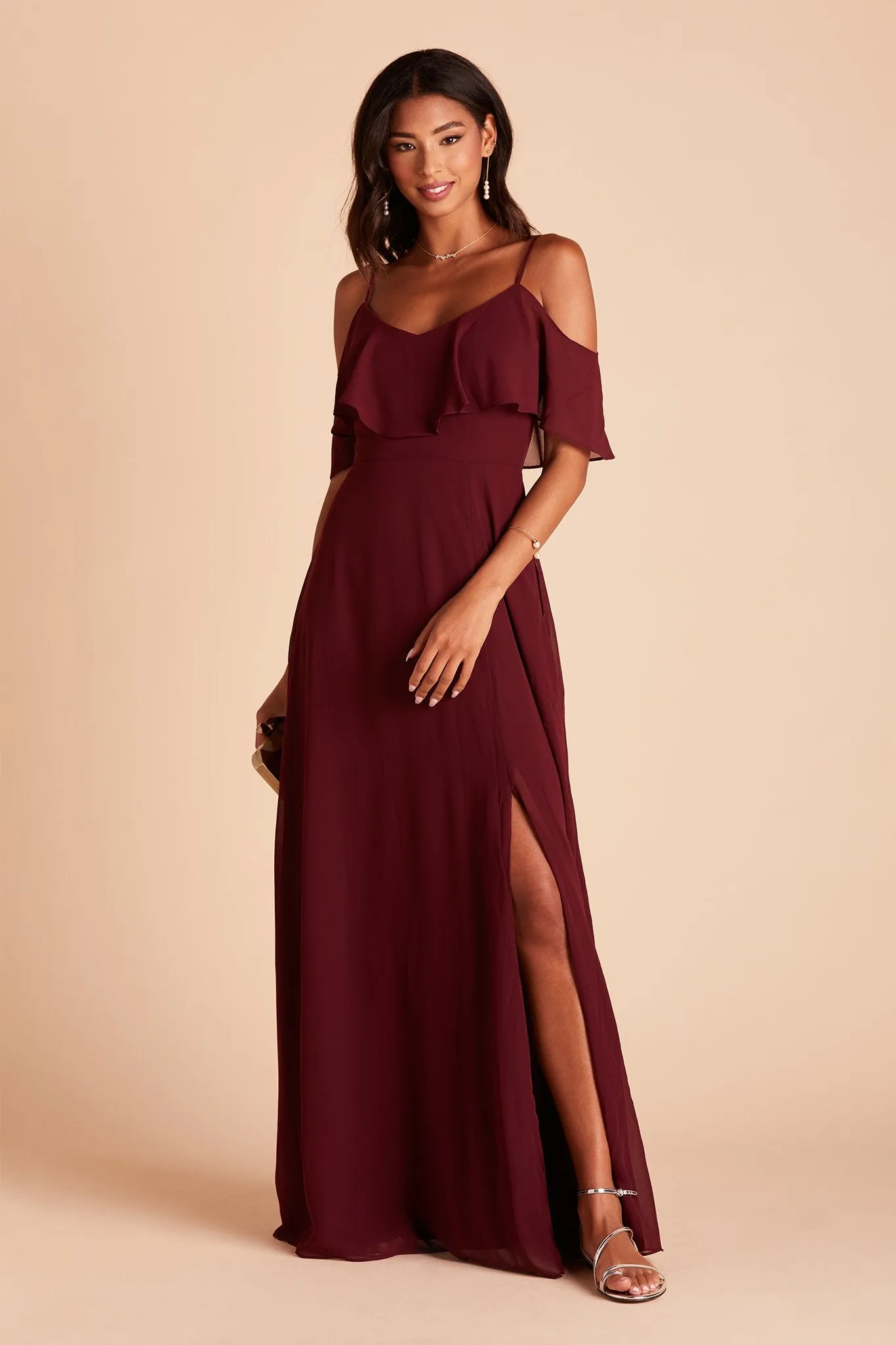 Jane Chiffon Dress With Slit - Cabernet sold by Birdy Grey product image thumbnail 3