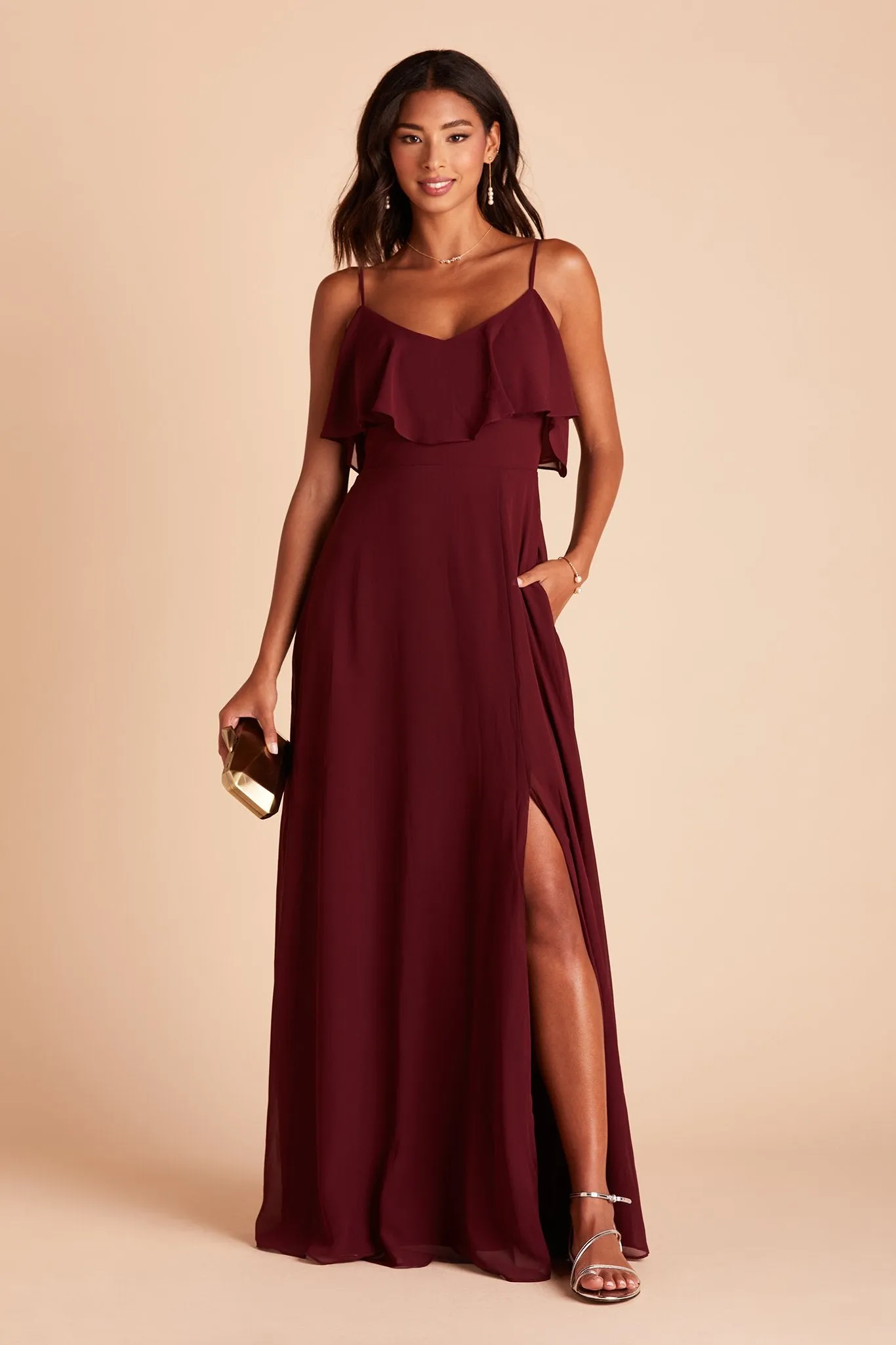 Jane Chiffon Dress With Slit - Cabernet sold by Birdy Grey product image thumbnail 2