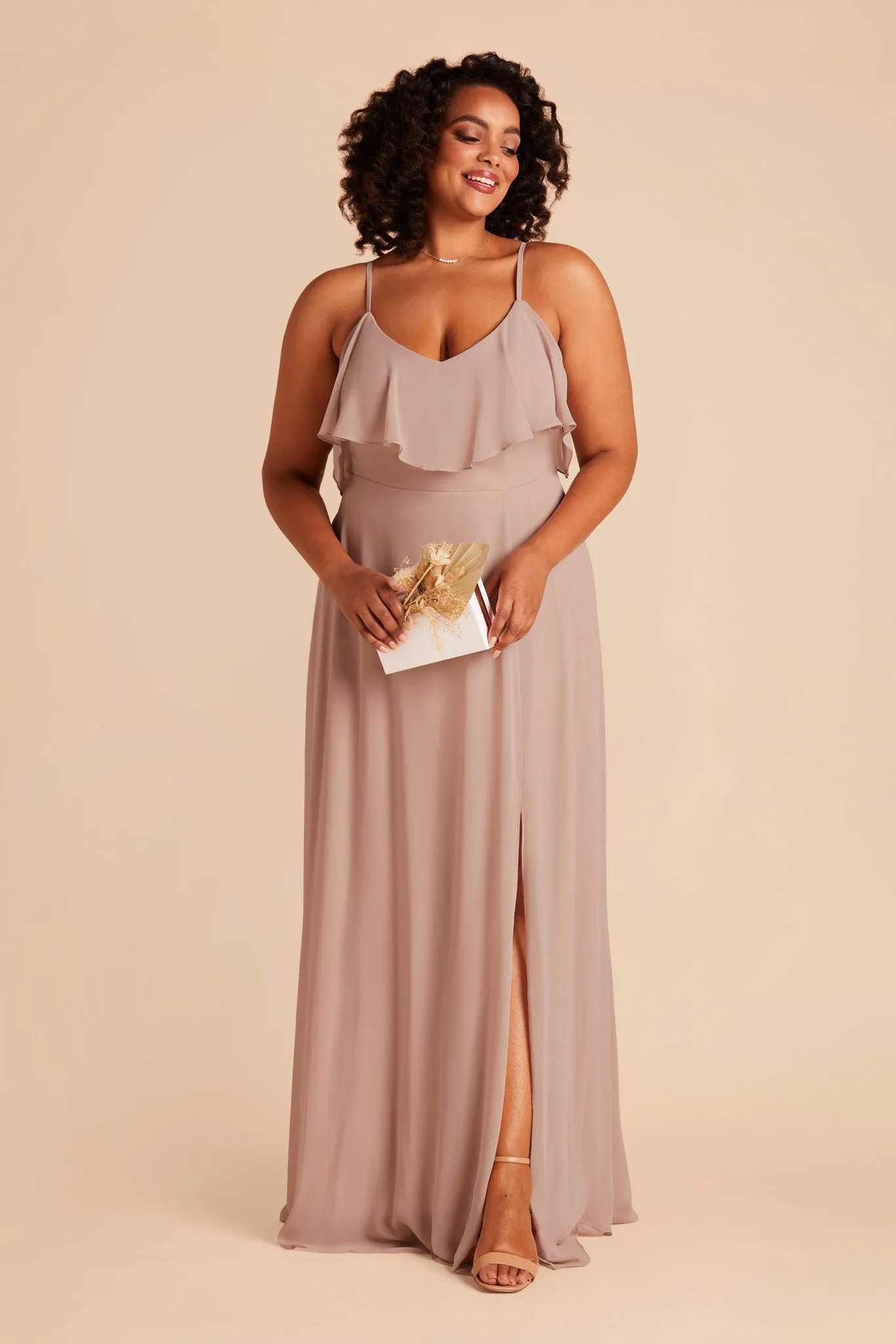 Jane Chiffon Dress With Slit - Taupe sold by Birdy Grey product image thumbnail 2