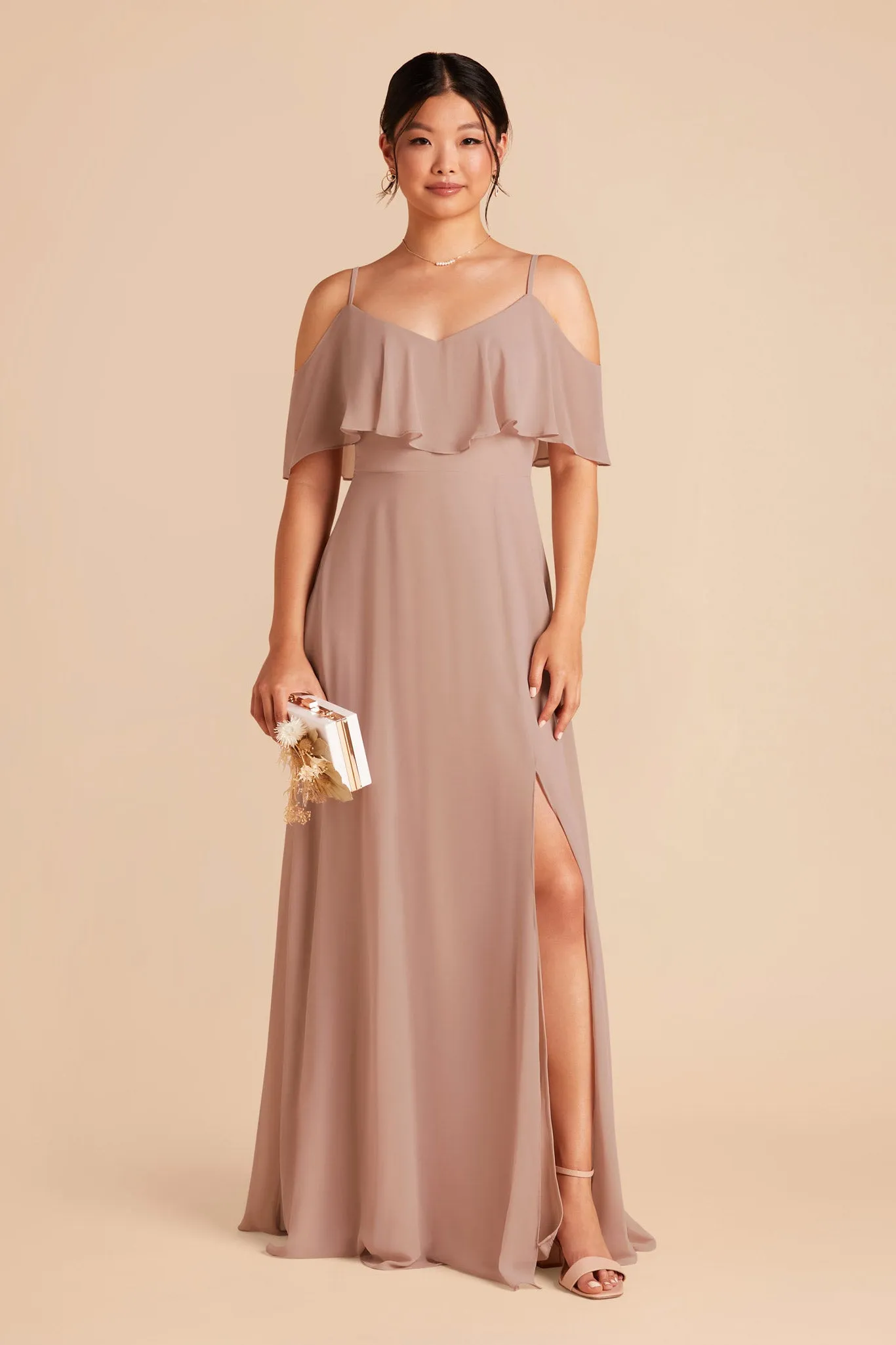 Jane Chiffon Dress With Slit - Taupe sold by Birdy Grey product image thumbnail 4