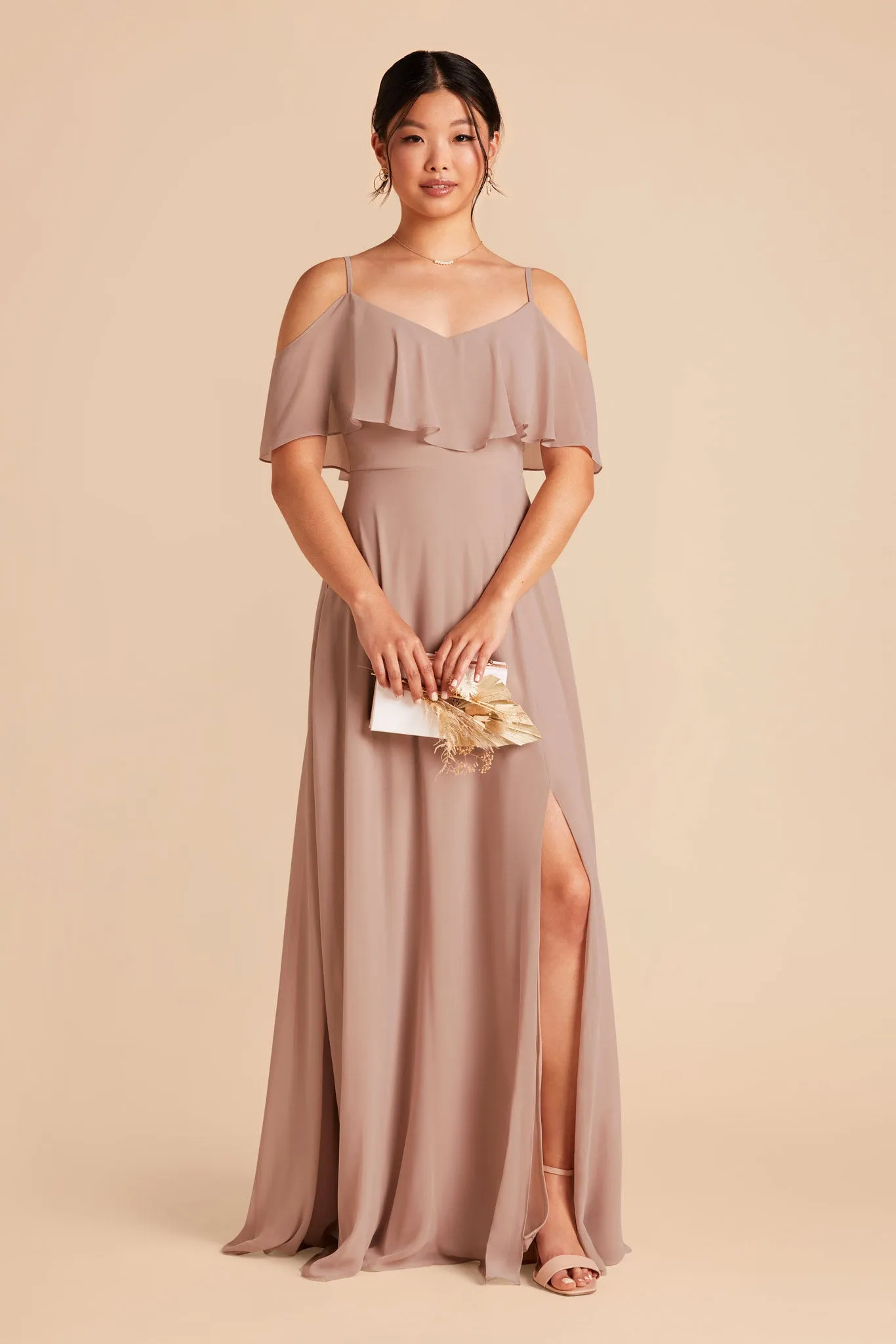Jane Chiffon Dress With Slit - Taupe sold by Birdy Grey