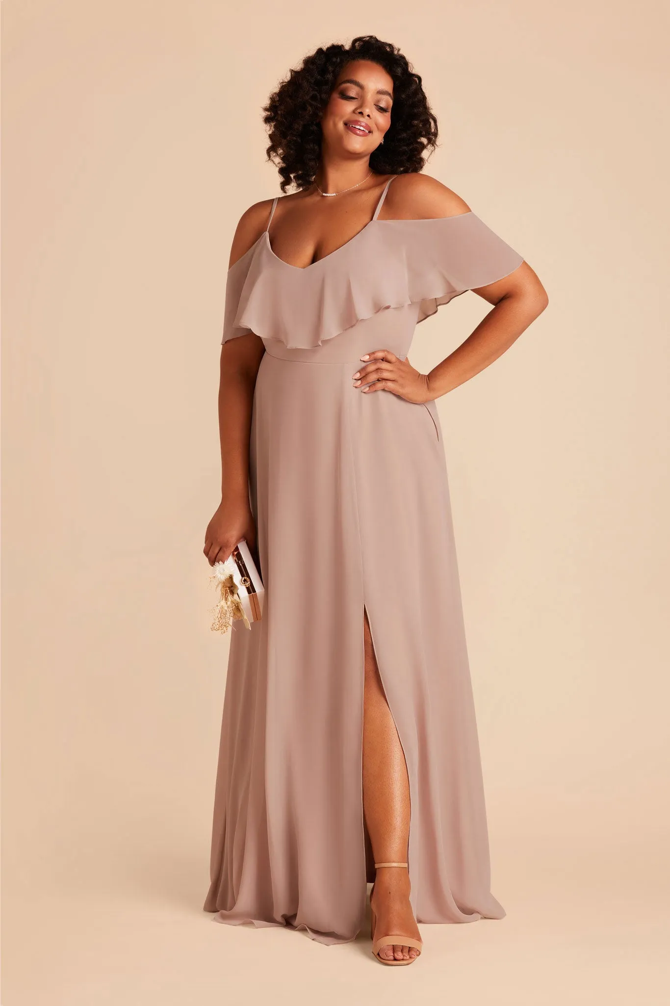 Jane Chiffon Dress With Slit - Taupe sold by Birdy Grey product image thumbnail 5