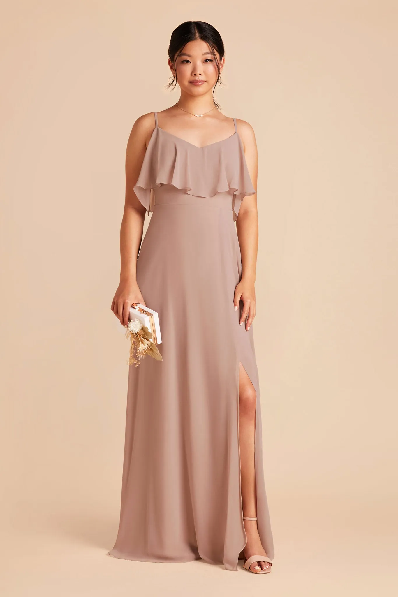 Jane Chiffon Dress With Slit - Taupe sold by Birdy Grey product image thumbnail 3