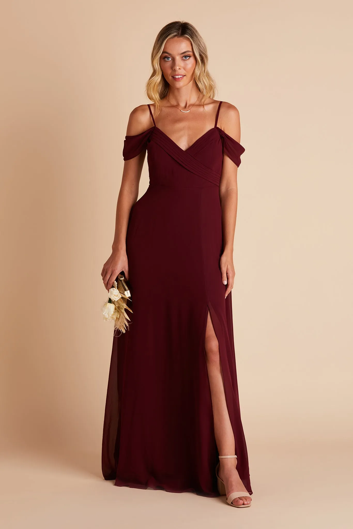 Spence Chiffon Dress With Slit - Cabernet sold by Birdy Grey