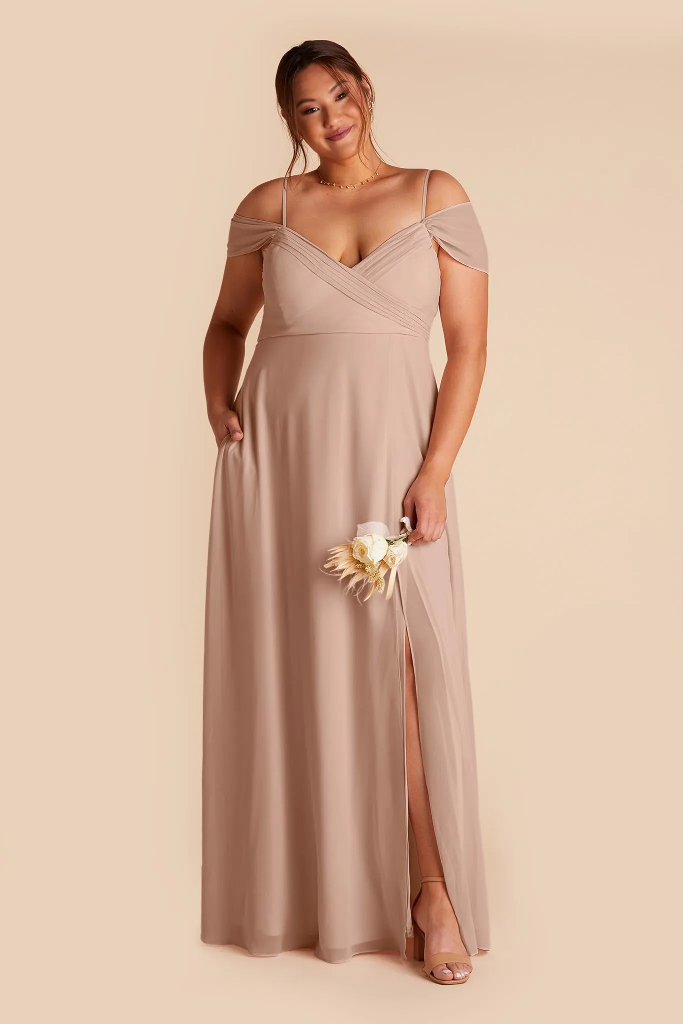 Spence Chiffon Dress With Slit - Taupe sold by Birdy Grey product image thumbnail 2