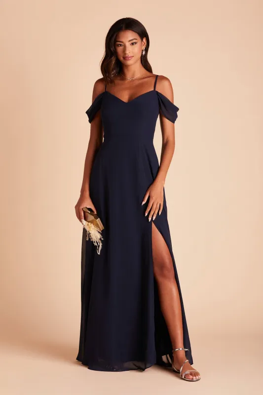 Devin Chiffon Dress With Slit - Navy sold by Birdy Grey