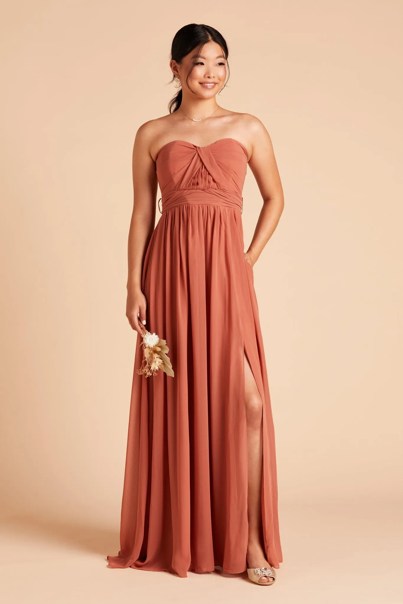 Grace Chiffon Dress With Slit - Terracotta sold by Birdy Grey product image thumbnail 5