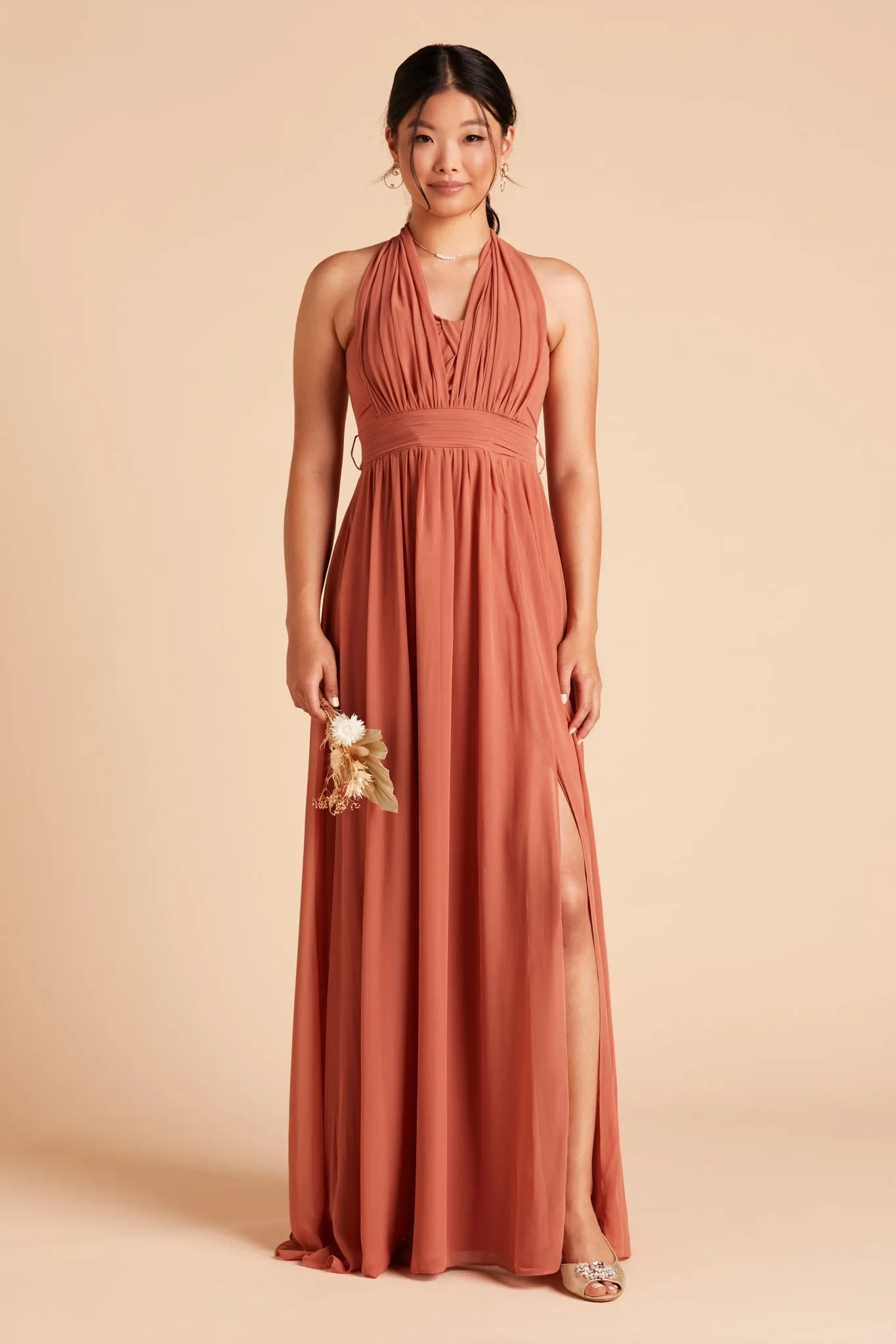 Grace Chiffon Dress With Slit - Terracotta sold by Birdy Grey