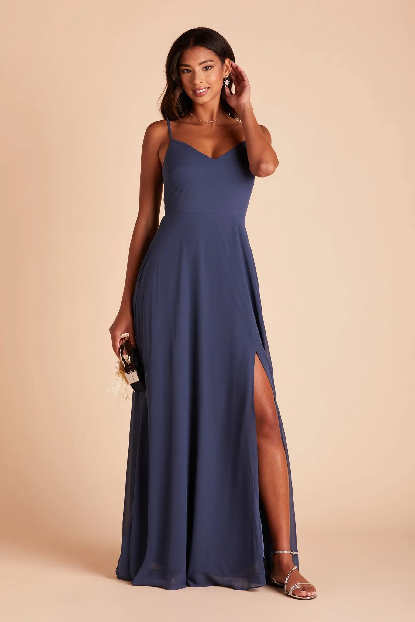 Devin Chiffon Dress With Slit - Slate Blue sold by Birdy Grey product image thumbnail 3