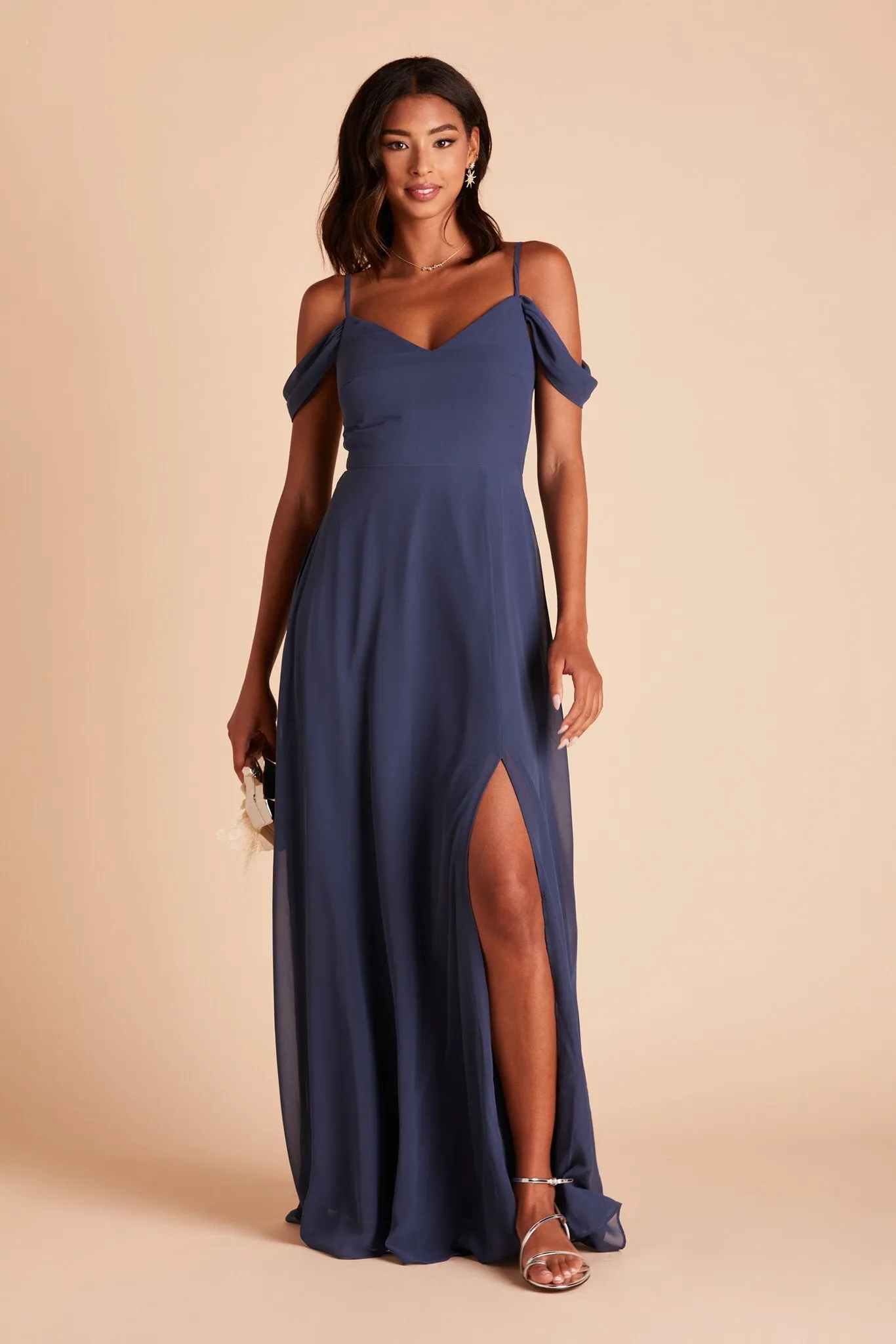 Devin Chiffon Dress With Slit - Slate Blue sold by Birdy Grey product image thumbnail 4