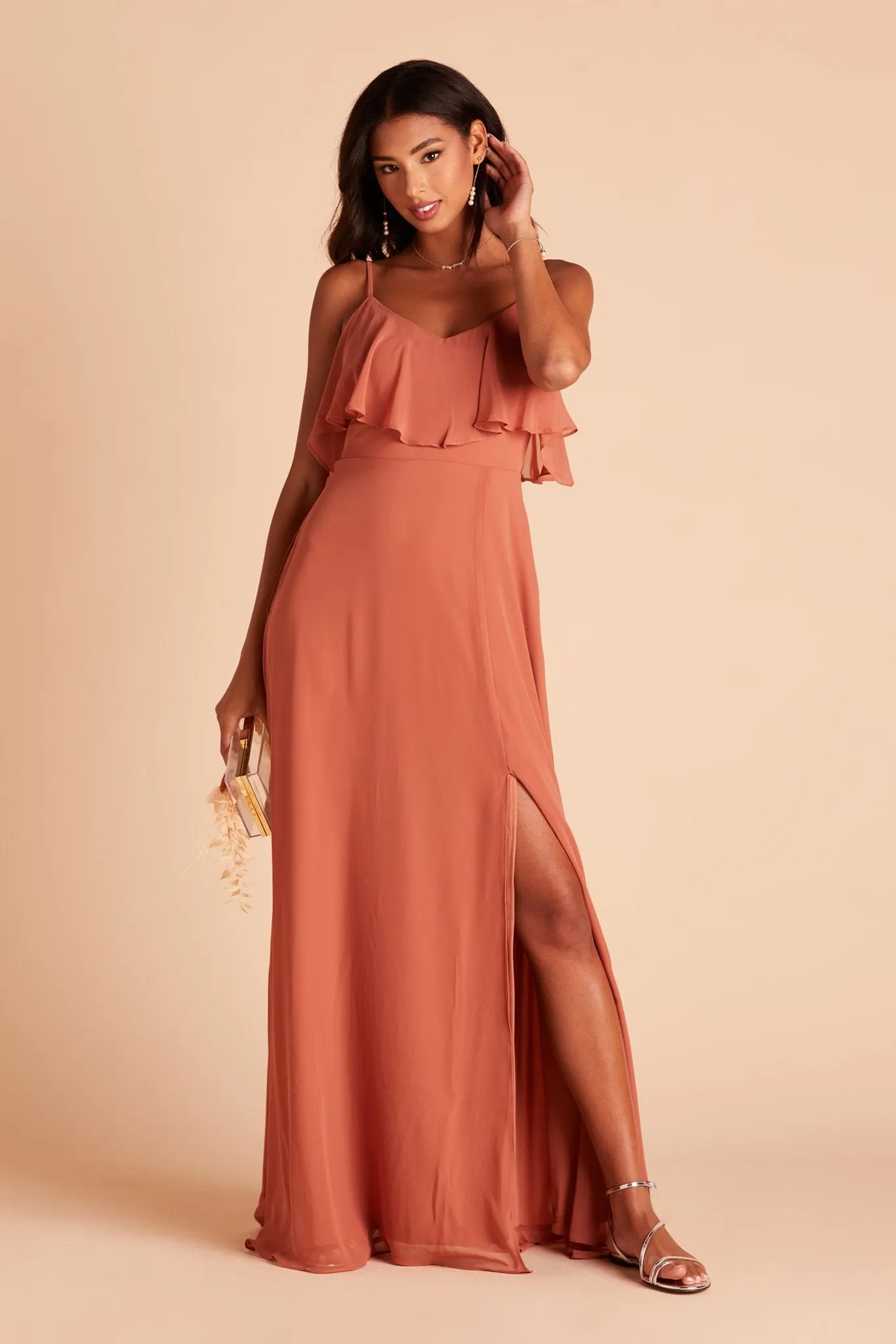 Jane Chiffon Dress With Slit - Terracotta sold by Birdy Grey product image thumbnail 5