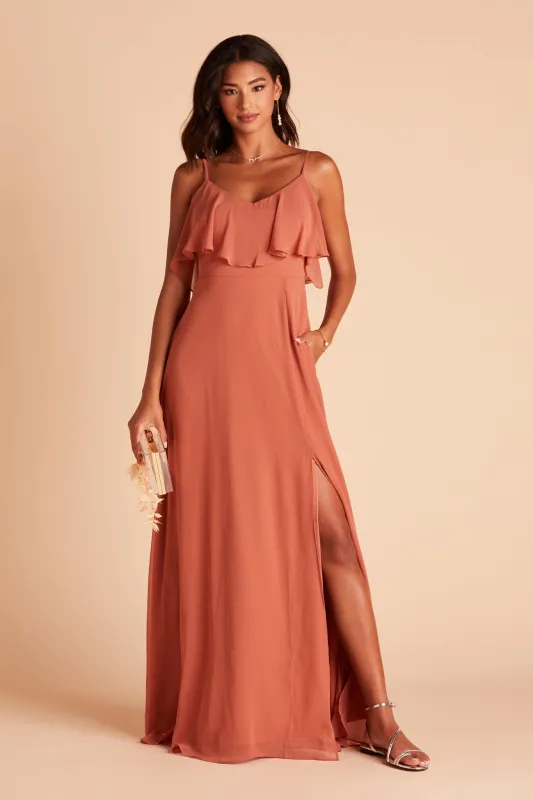 Jane Chiffon Dress With Slit - Terracotta sold by Birdy Grey
