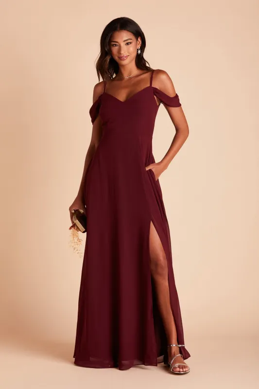 Devin Chiffon Dress With Slit - Cabernet sold by Birdy Grey